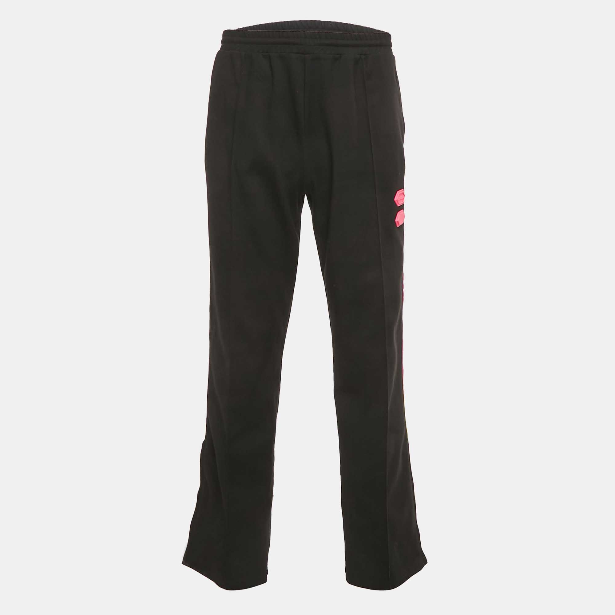 Pre Owned Off-White Black Logo Side Band Jersey Rubber Applique Track Pants XL