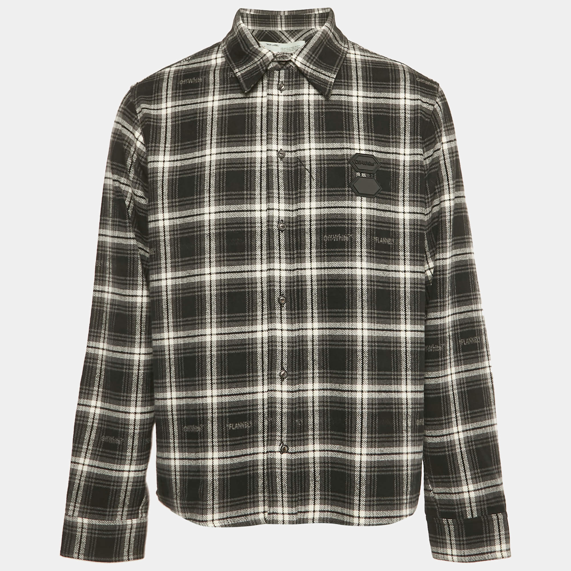 Pre Owned Off-White Black Flannel Cotton Blend Button Front Shirt L