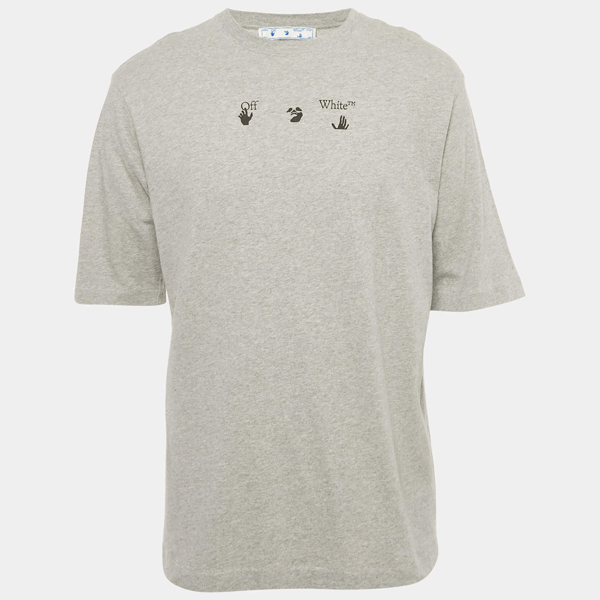 Pre Owned Off-White Grey Printed Cotton T-Shirt M