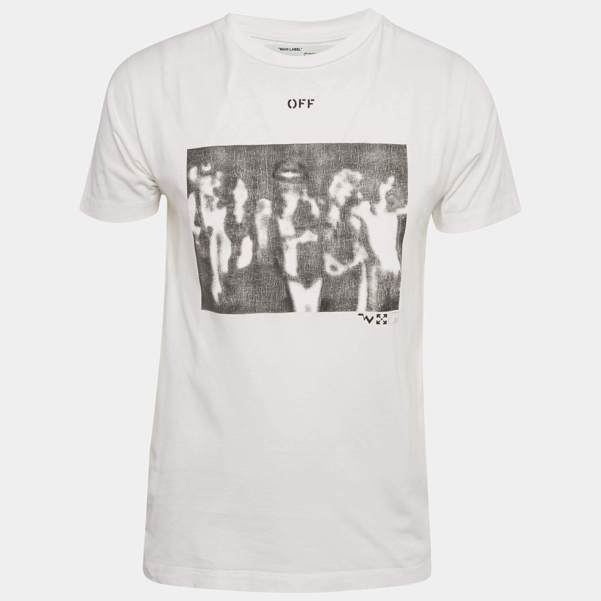 Pre Owned Off-White White Printed Cotton T-Shirt S