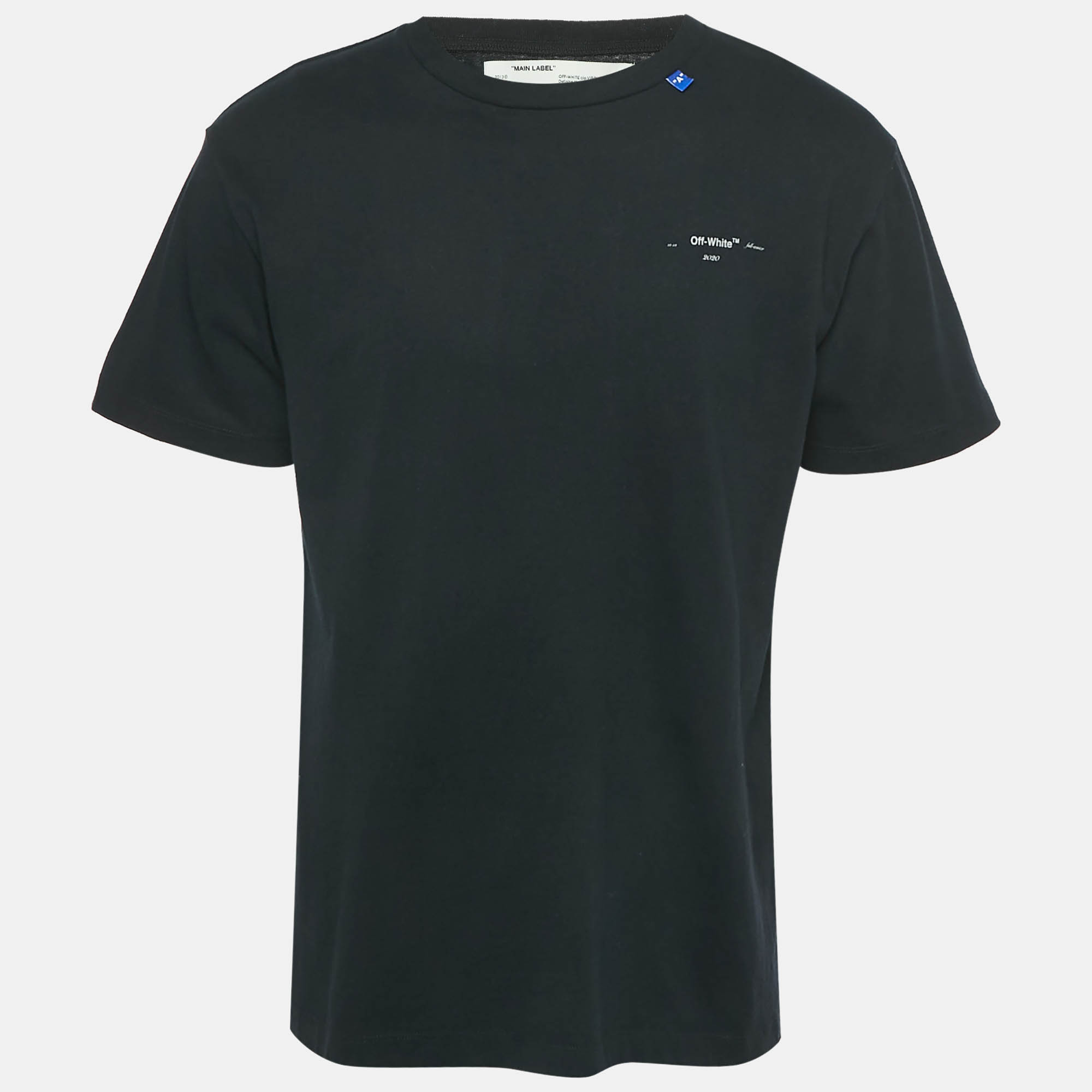 Pre Owned Off-White Black Backbone Print Cotton T-Shirt S