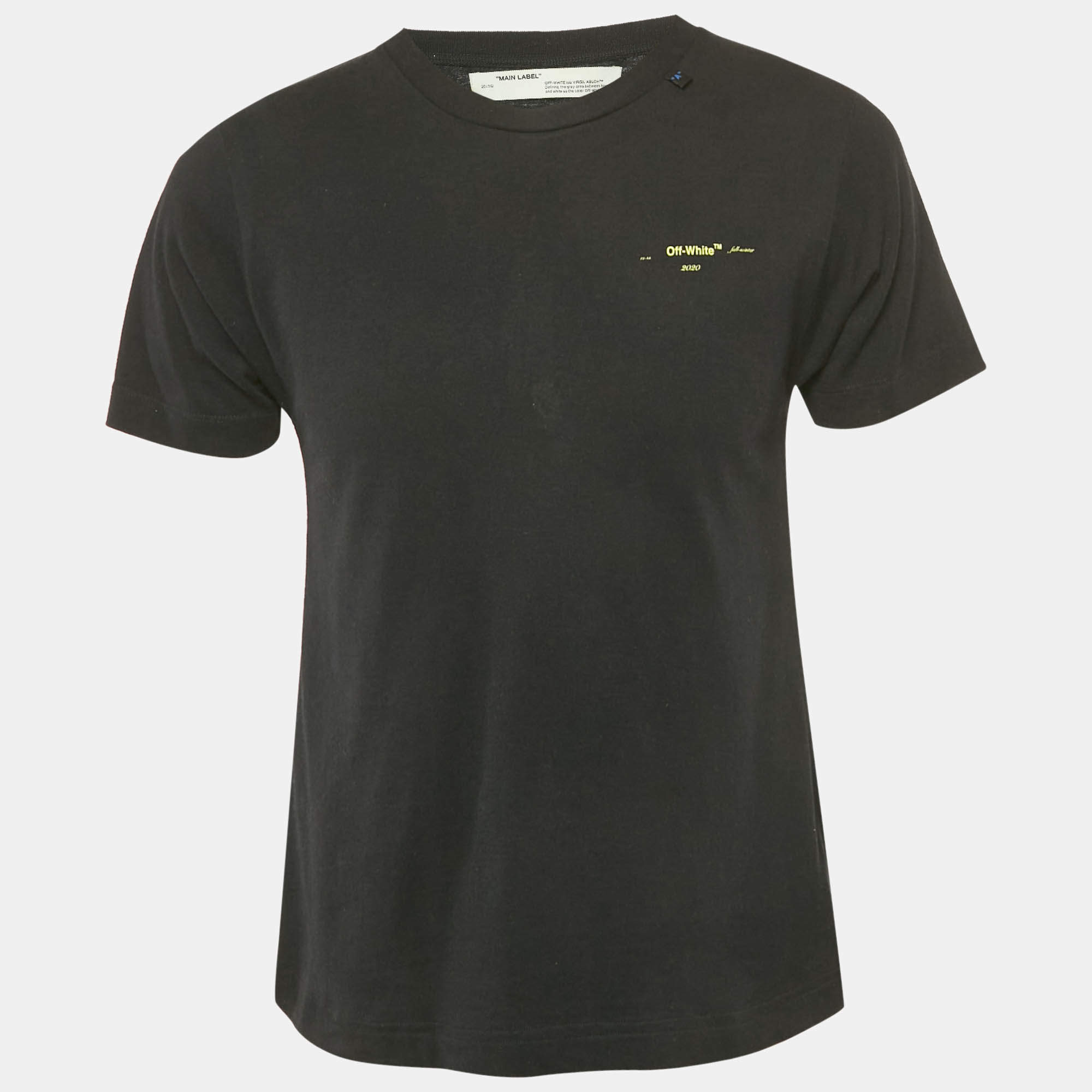 Pre Owned Off-White Black Logo Print Cotton Crew Neck T-Shirt S