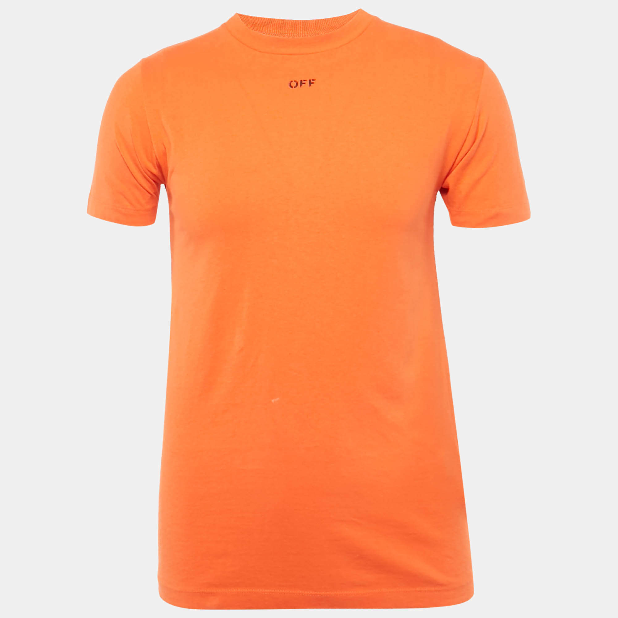 Pre Owned Off-White Orange Logo Print Cotton Crew Neck T-Shirt XXS