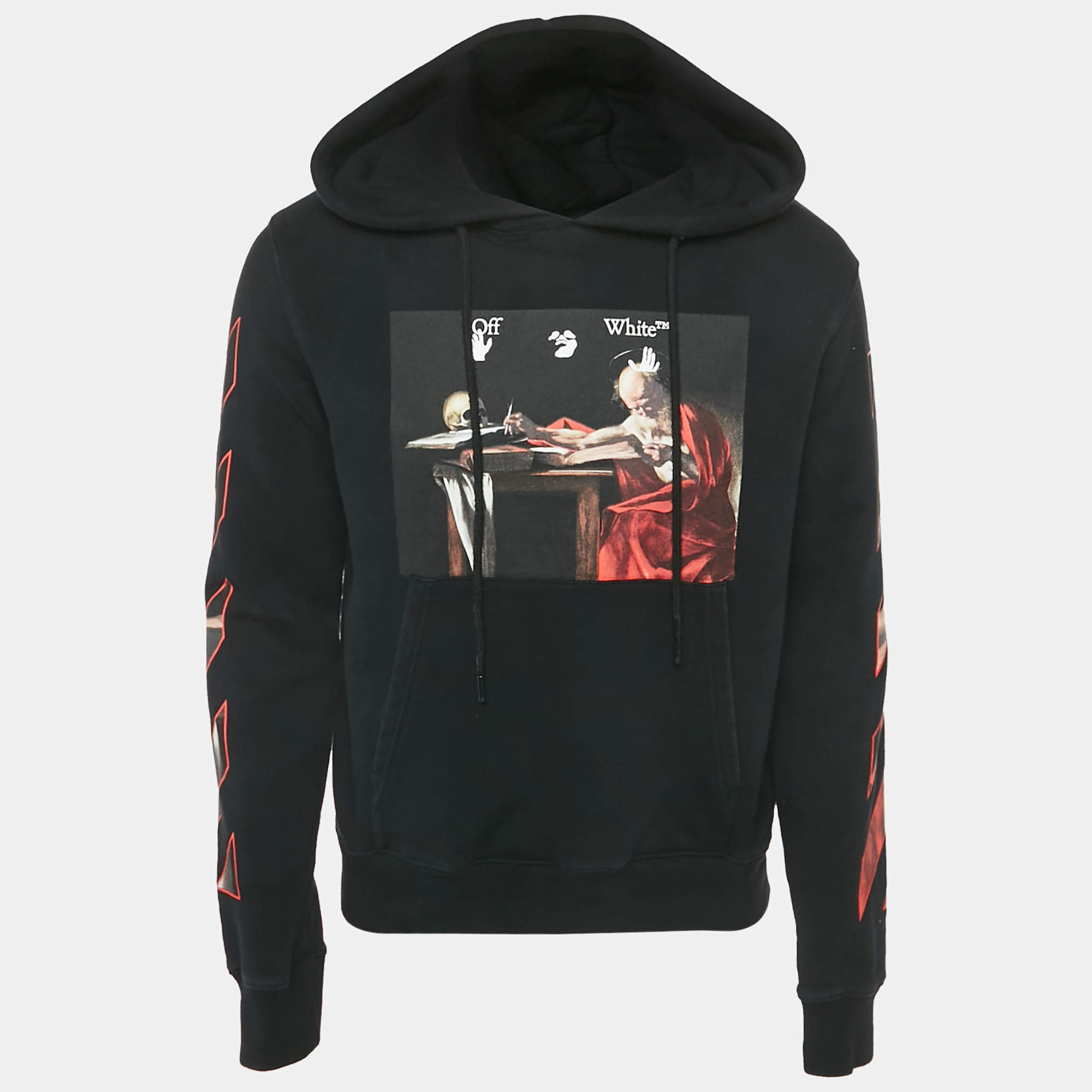 Pre Owned Off-White Black Caravaggio Print Cotton Hooded Sweatshirt S