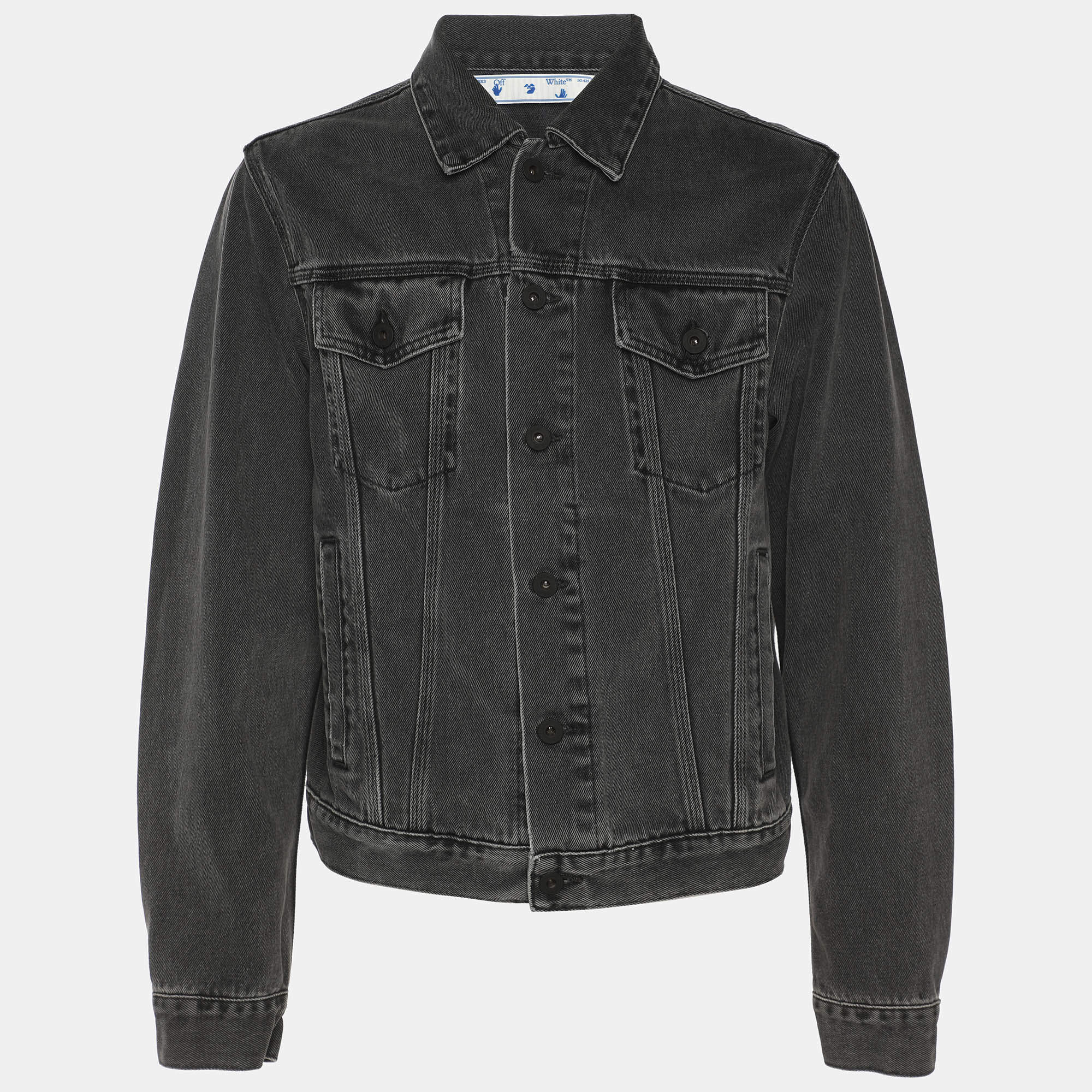 Pre Owned Off-White Grey Faded Denim Arrow Print Jacket S