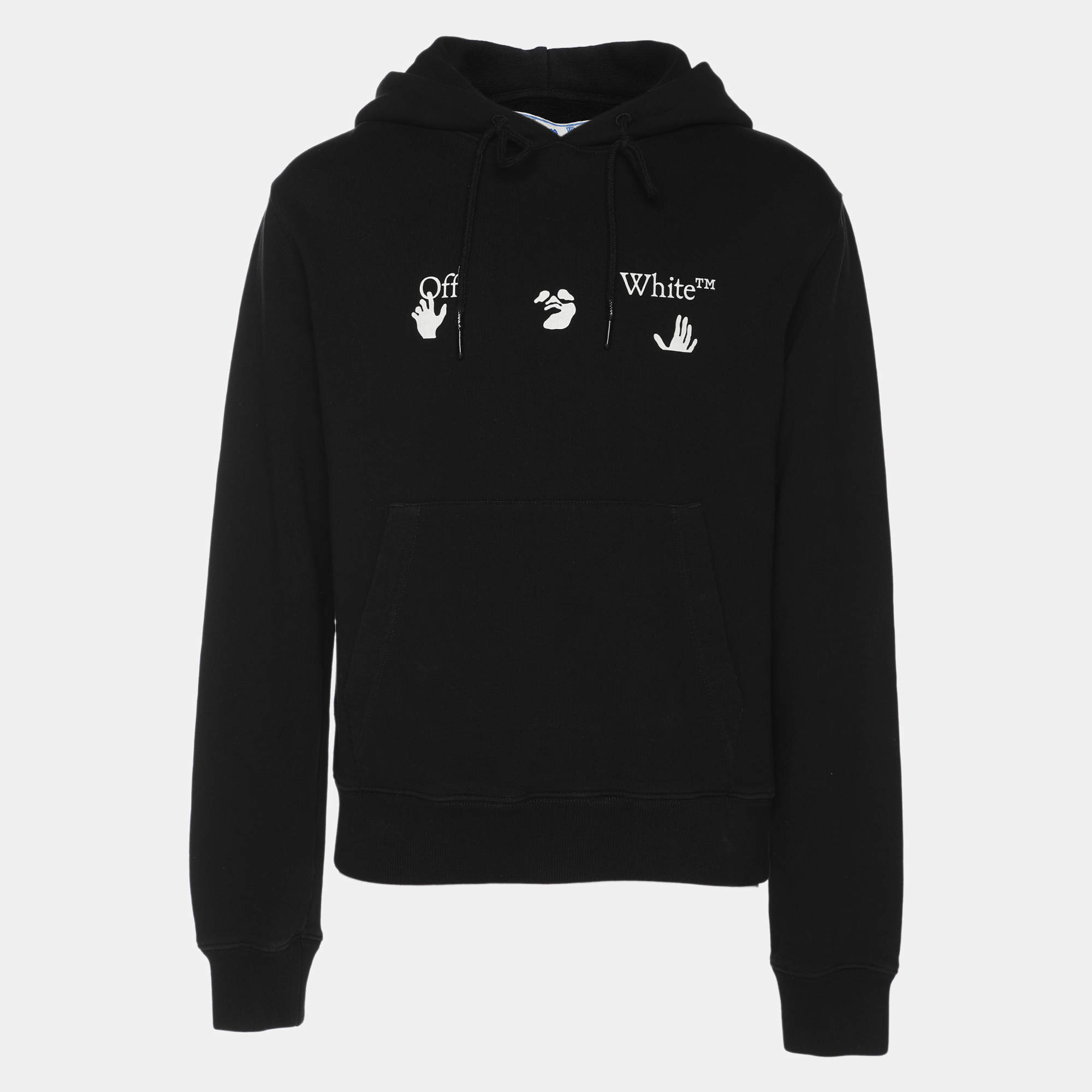 Pre Owned Off-White Black Jersey Logo Slim Hoodie S
