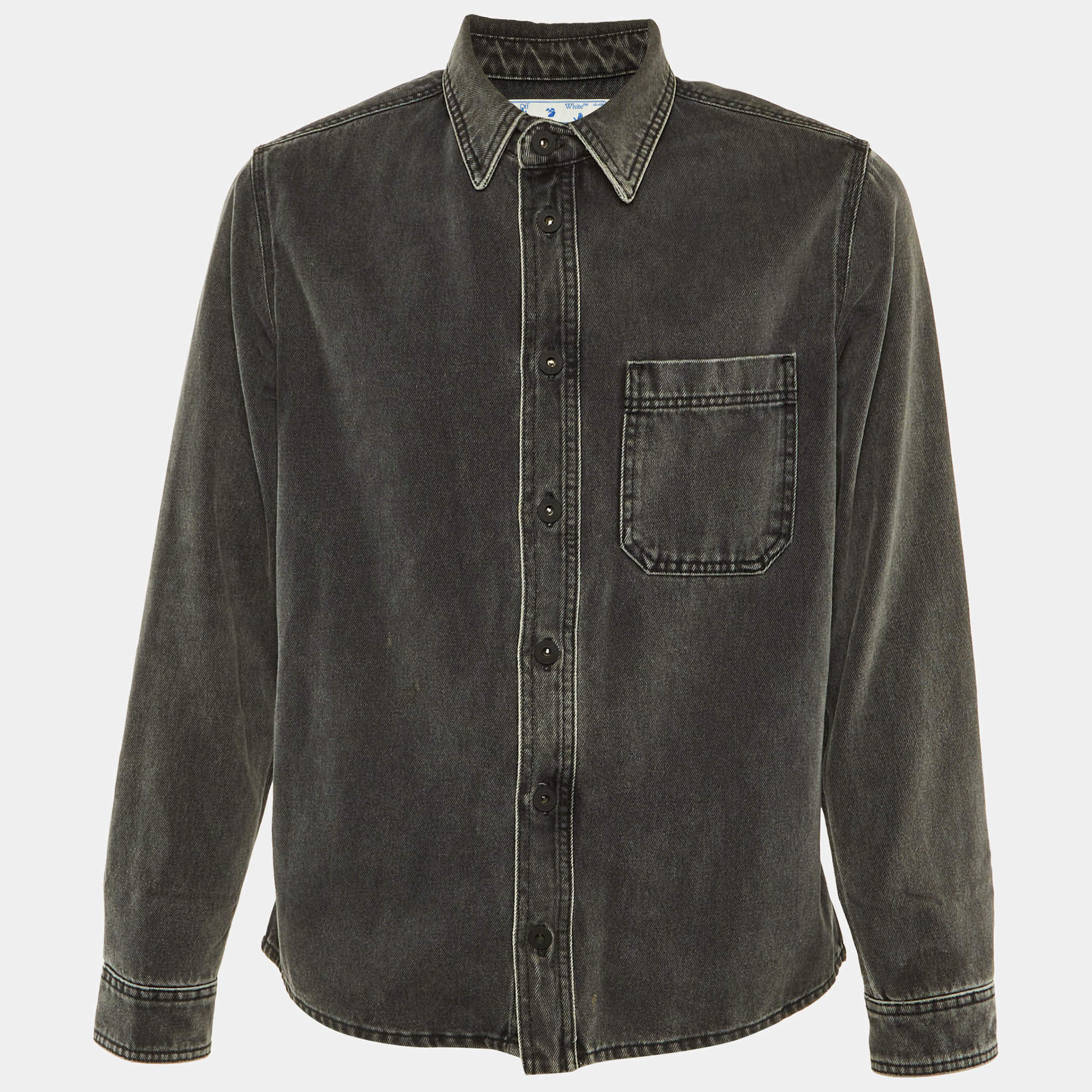 Pre Owned Off -White Grey Faded Arrow Print Denim Jacket M