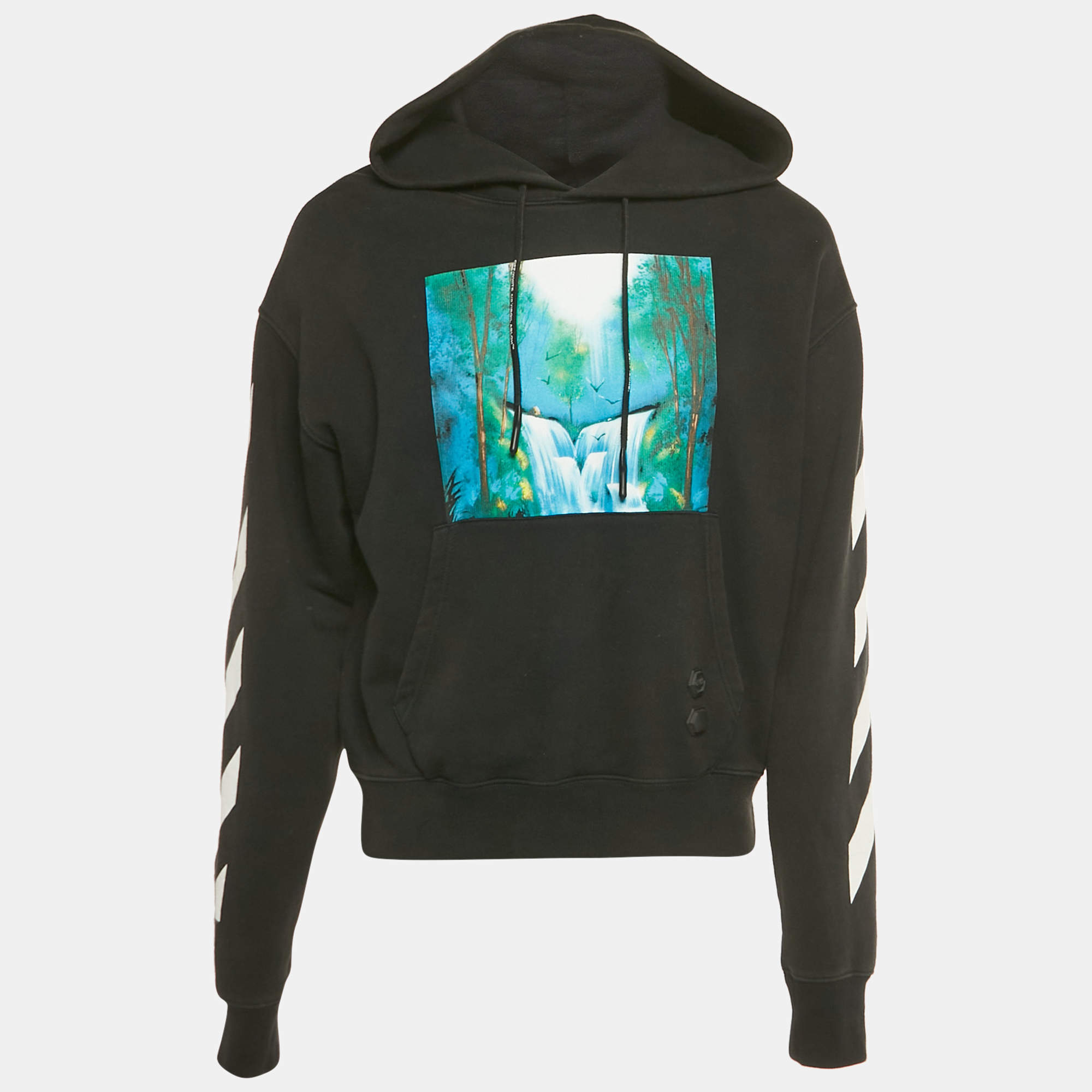 Pre Owned Off-White Black Waterfall Print Cotton Hooded Sweatshirt S