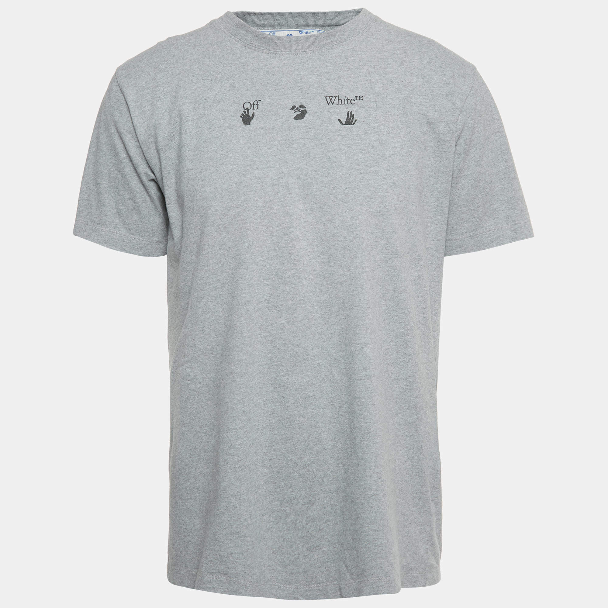 Pre Owned Off-White Grey Printed Cotton Slim T-Shirt L