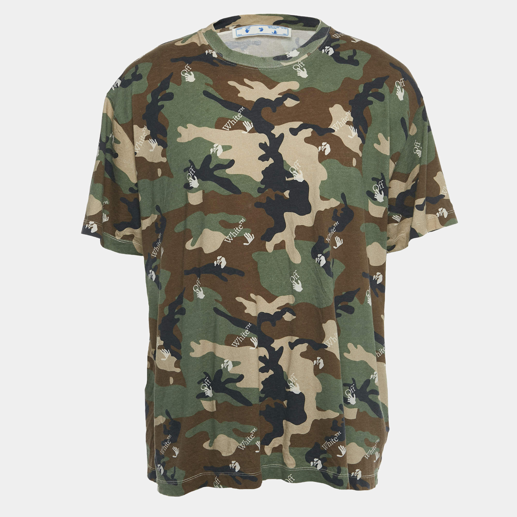 Pre Owned Off-White Green Camouflage Jersey T-Shirt M