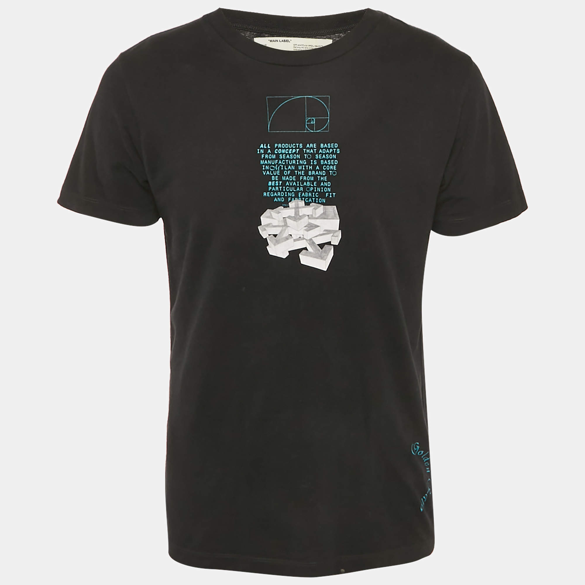 Pre Owned تي شيرت أوف وايت رقبة مستديرة قطن أسود بطباعة شريط سهم مقاس صغير - سمول