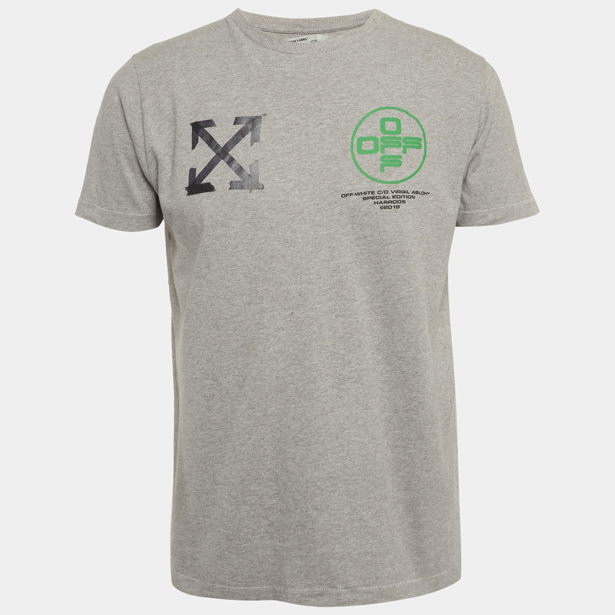 Pre Owned Off-White Grey Print Cotton Half Sleeve T-Shirt S