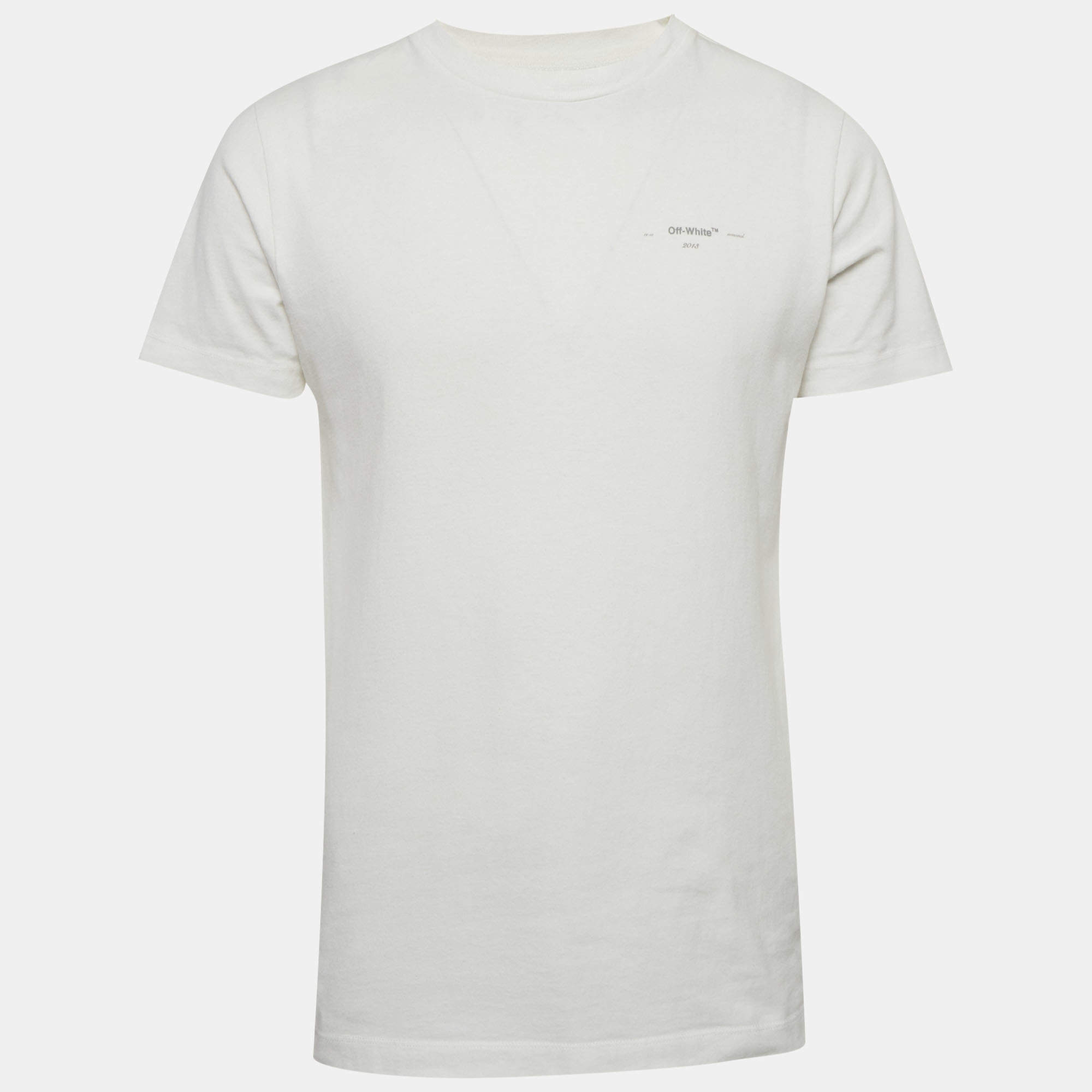 Pre Owned Off-White White Logo Print Cotton Crew Neck T-Shirt S