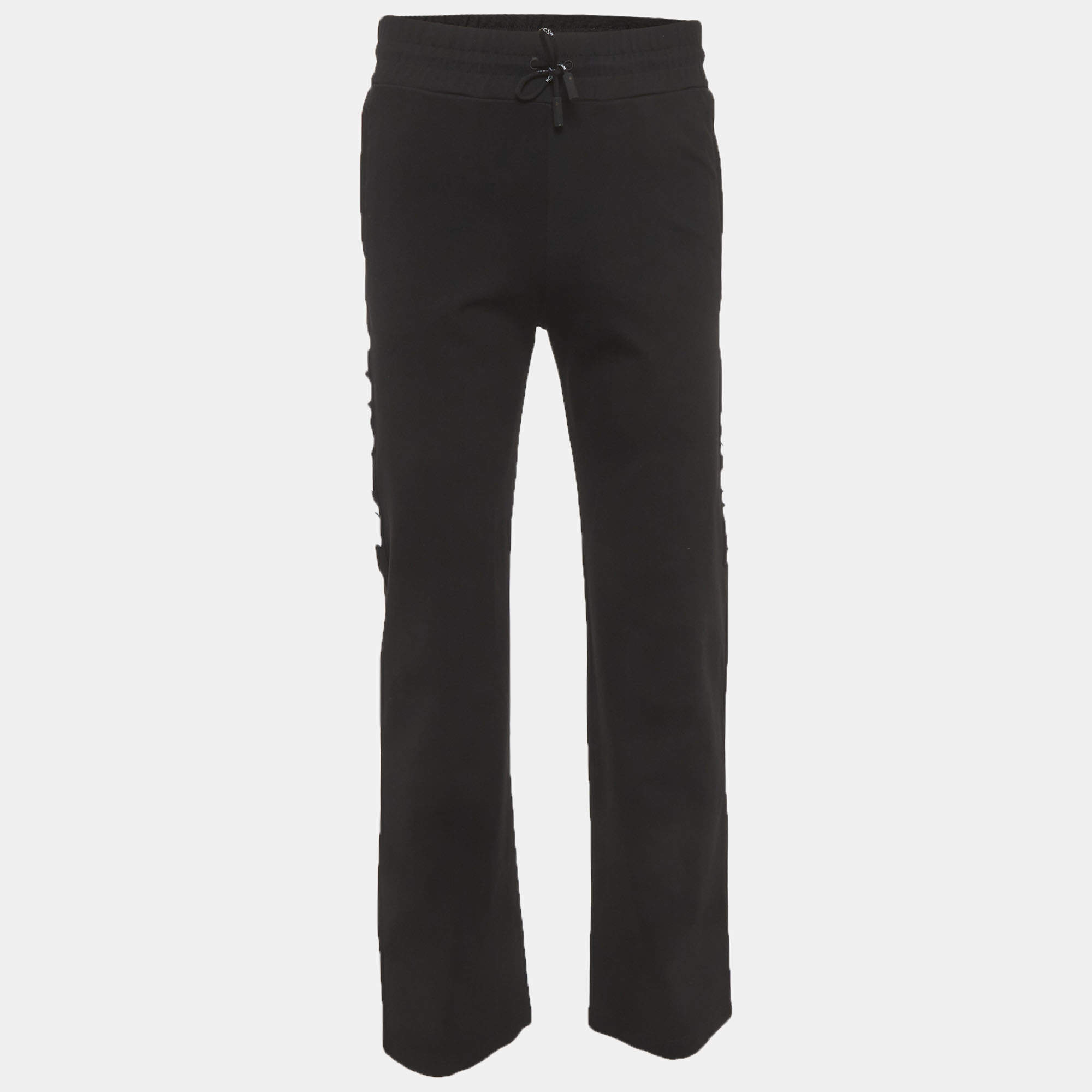 Pre Owned بنطلون رياضي أوف وايت جيرسي أسود بشعار جانبي مقاس صغير (سمول)