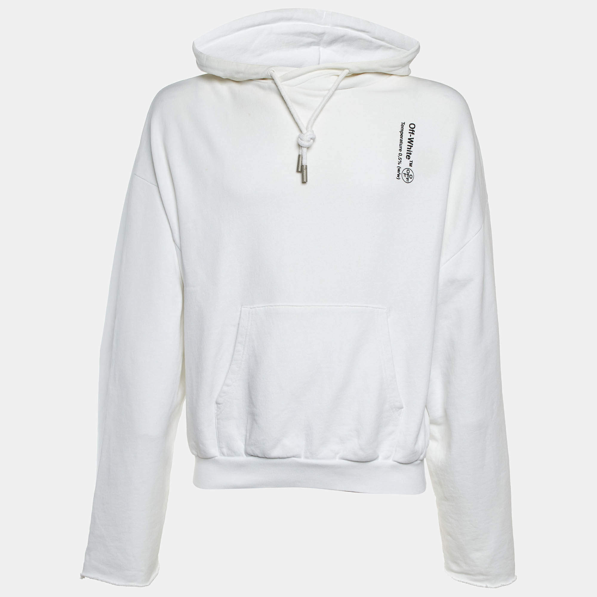 مملوكة مسبقًا هودي أوف وايت أبيض بقطعة قطن بطبعة سرنجة مع سحاب خلفي مقاس متوسط - ميديم