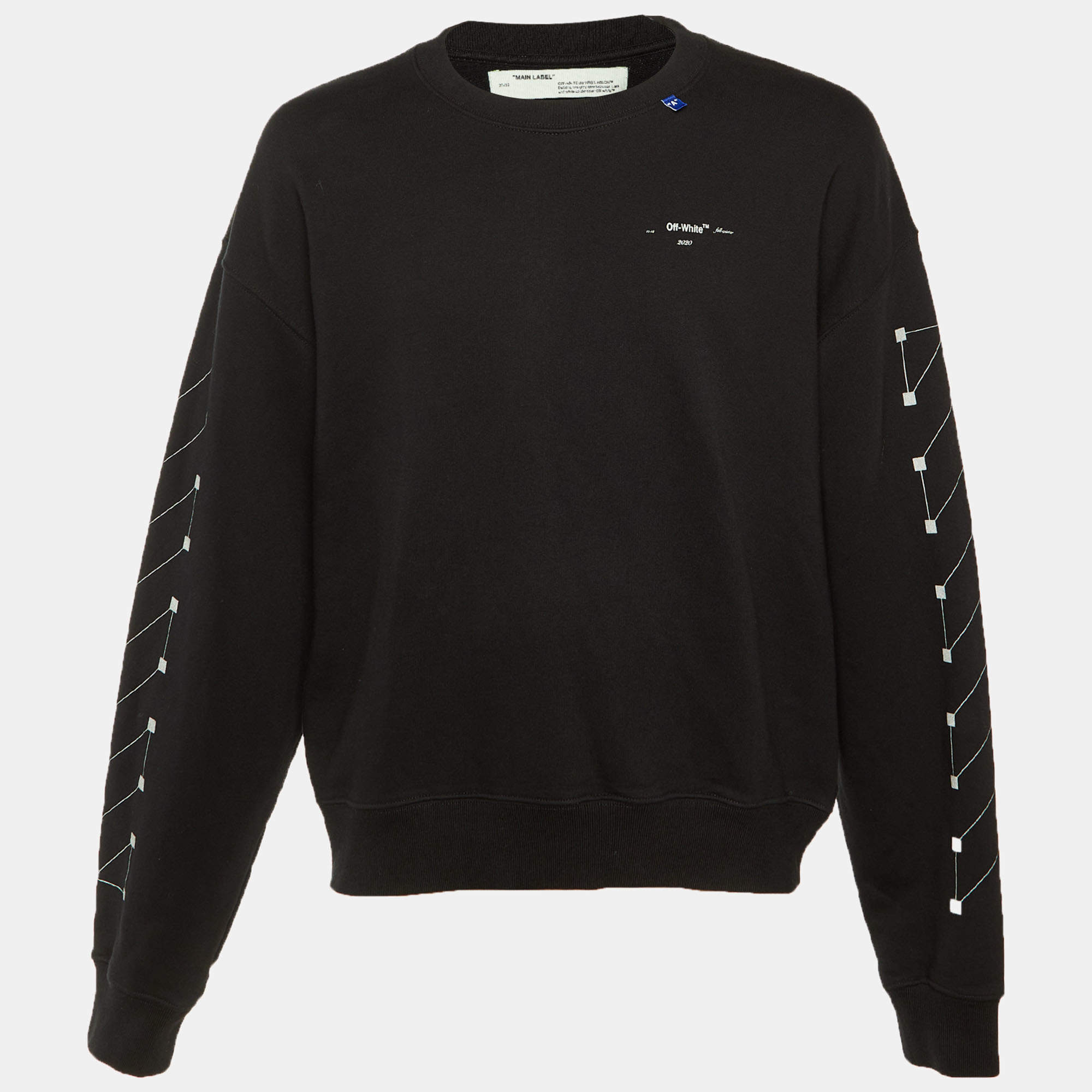 Pre Owned Off-White Black Diag Backbone Cotton Crew Neck Sweatshirt L