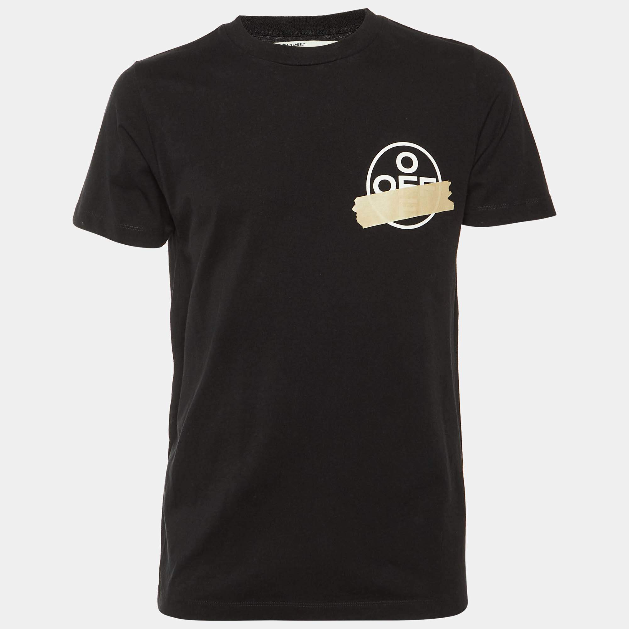 مملوكة مسبقًا Off-White Black Logo tape Printed Cotton Knit T-Shirt S