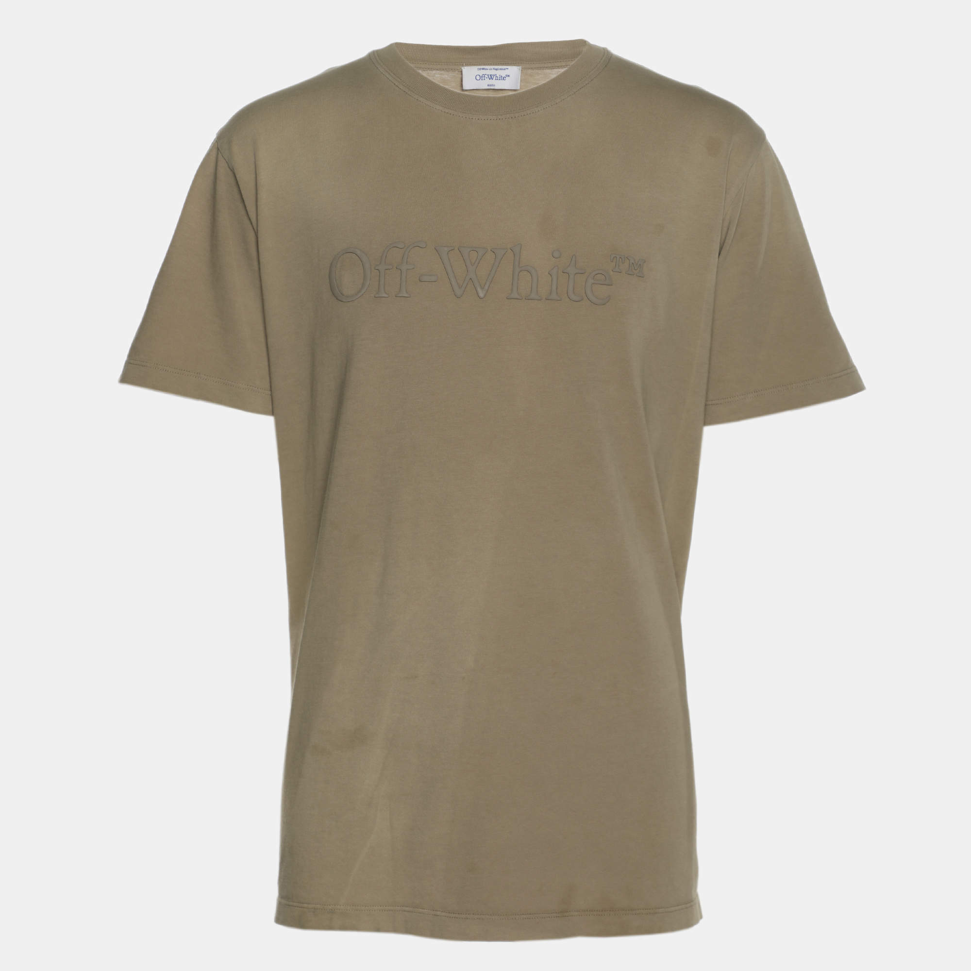 Pre Owned Off-White Green Logo Print Jersey T-Shirt M