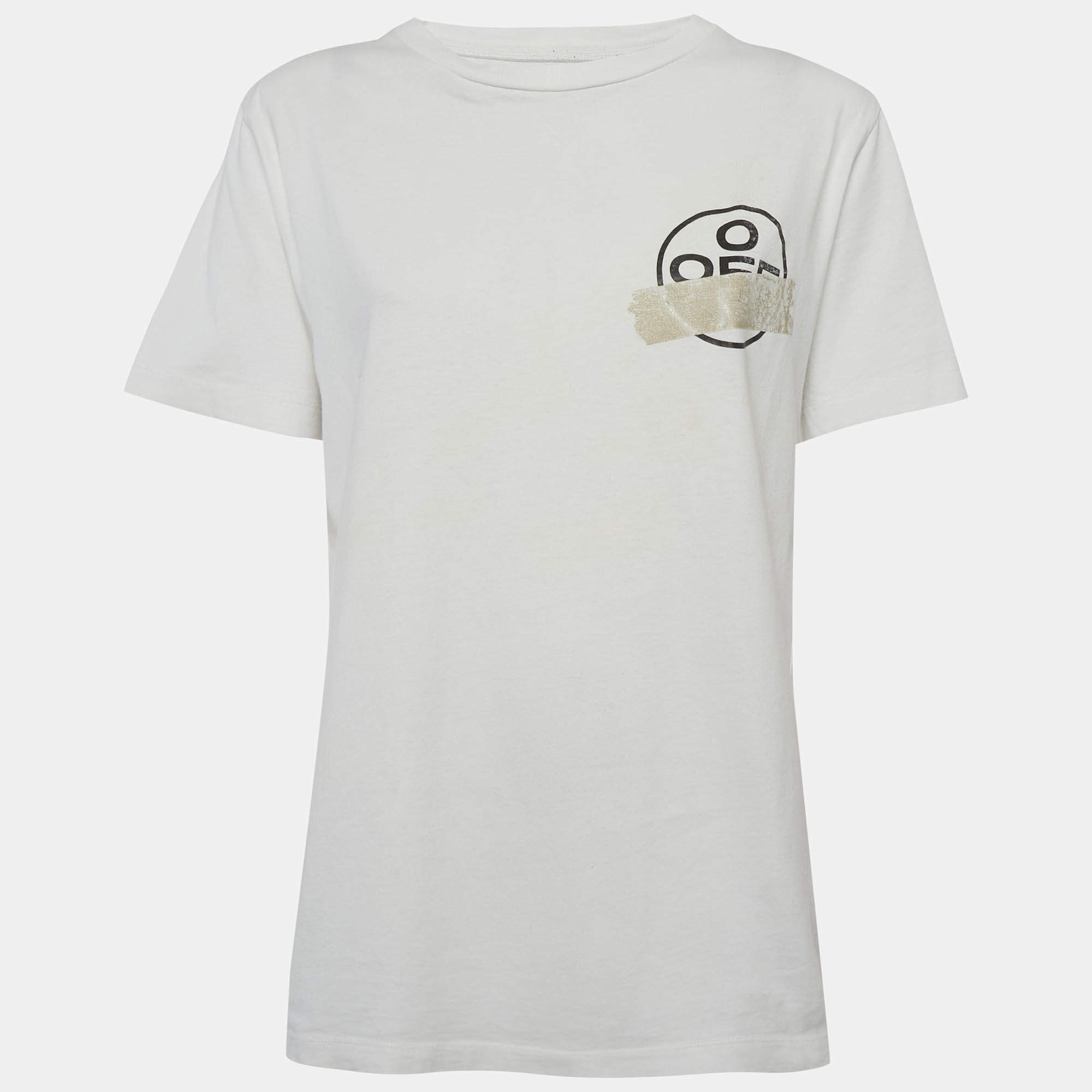 Pre Owned Off-White White Cotton Knit Graphic Crewneck T-Shirt S