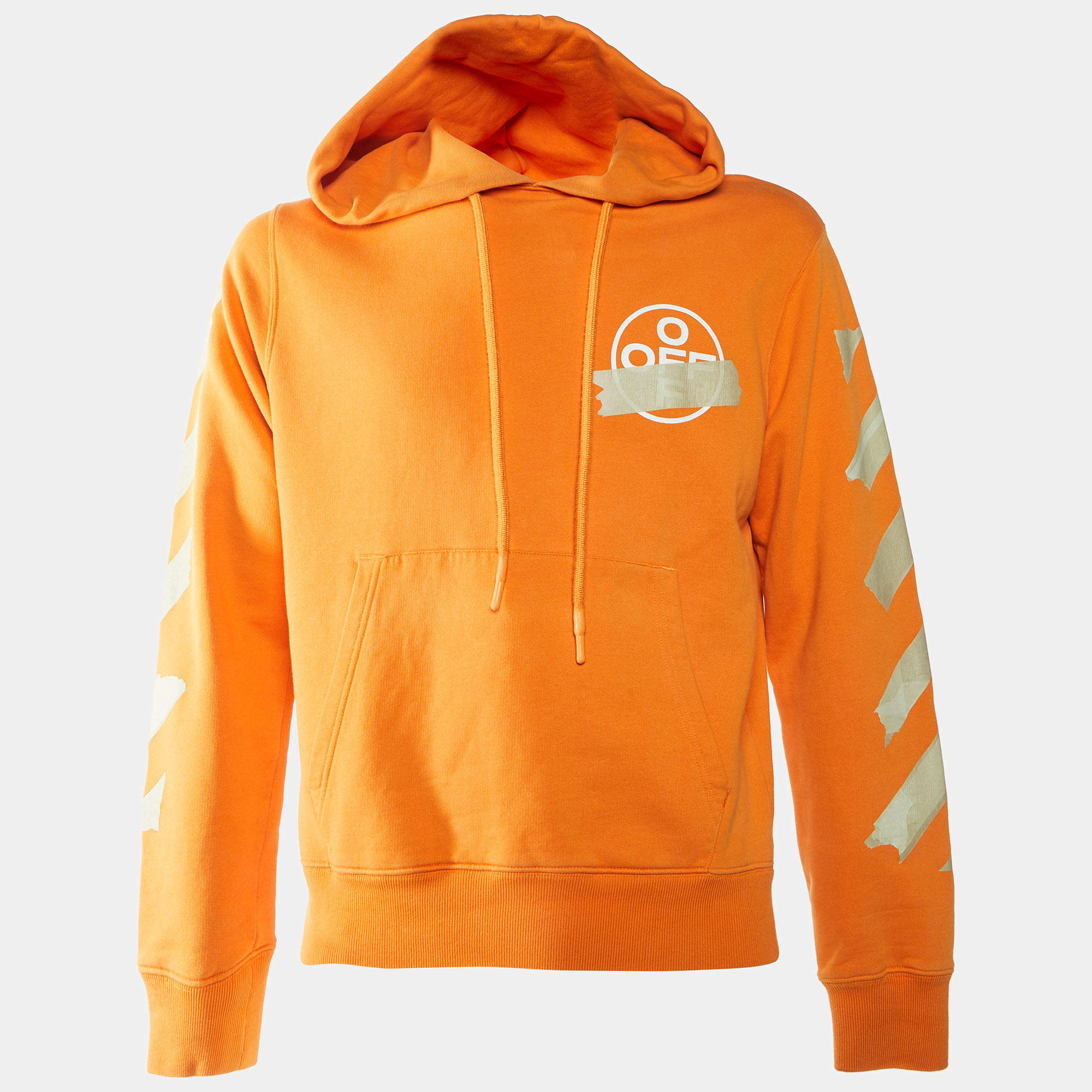 Pre Owned Off-White Orange Tape Arrows Print Cotton Hoodie M