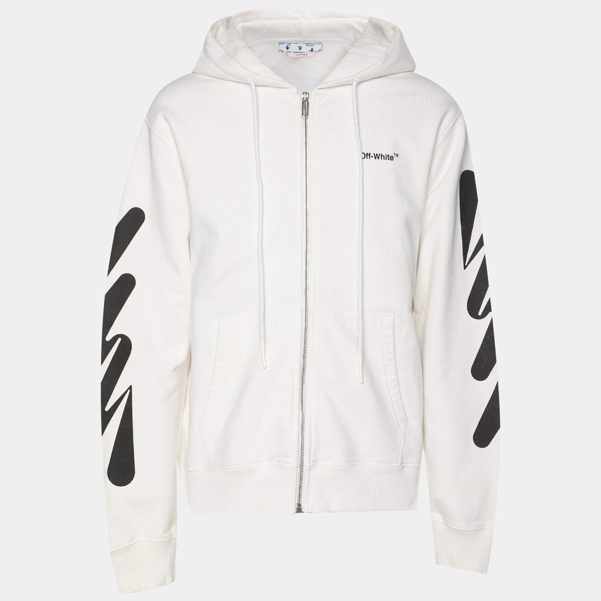 Pre Owned Off-White White Knit Logo Hooded Sweatshirt M