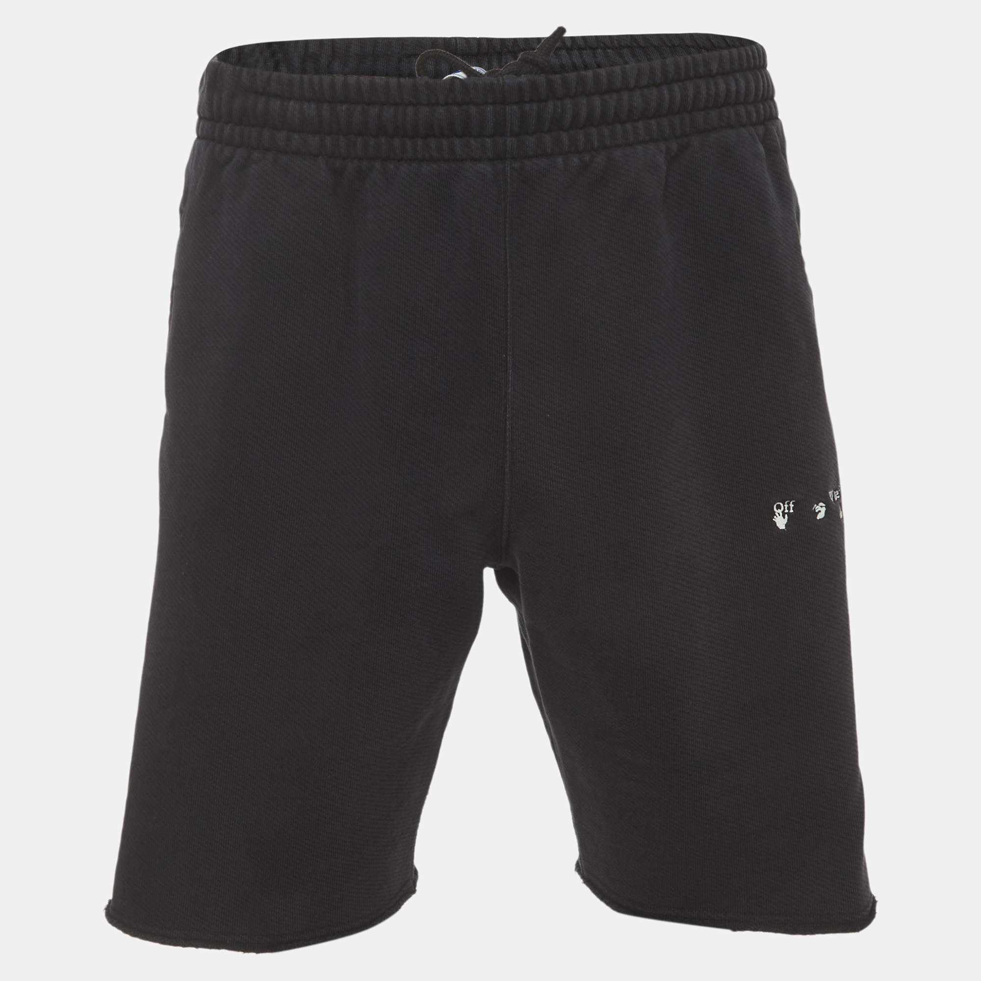 Pre Owned Off-White Black Logo Embroidered Cotton Jersey Shorts L