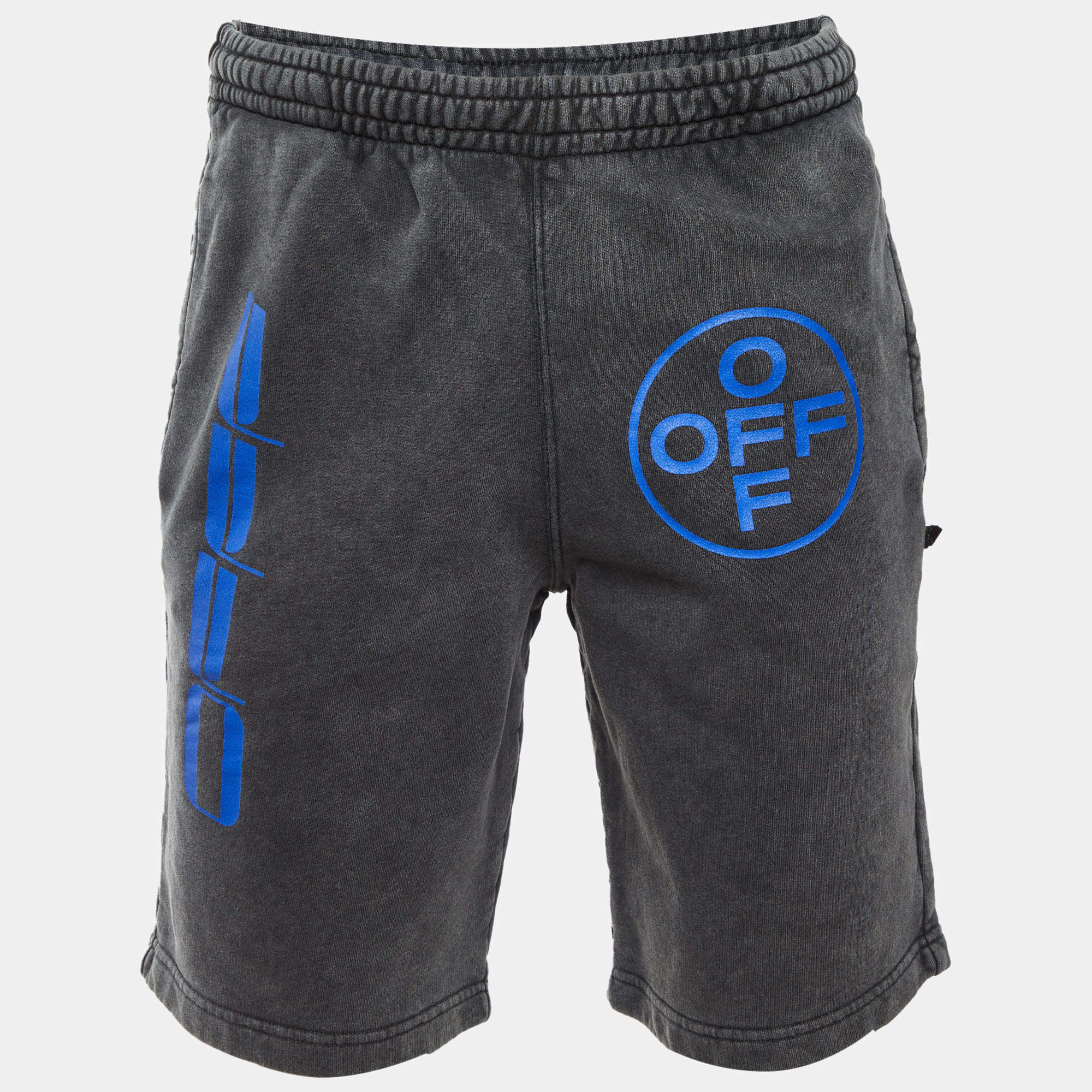 Pre Owned Off-White Grey Caravaggio Print Cotton Washed Effect Shorts M