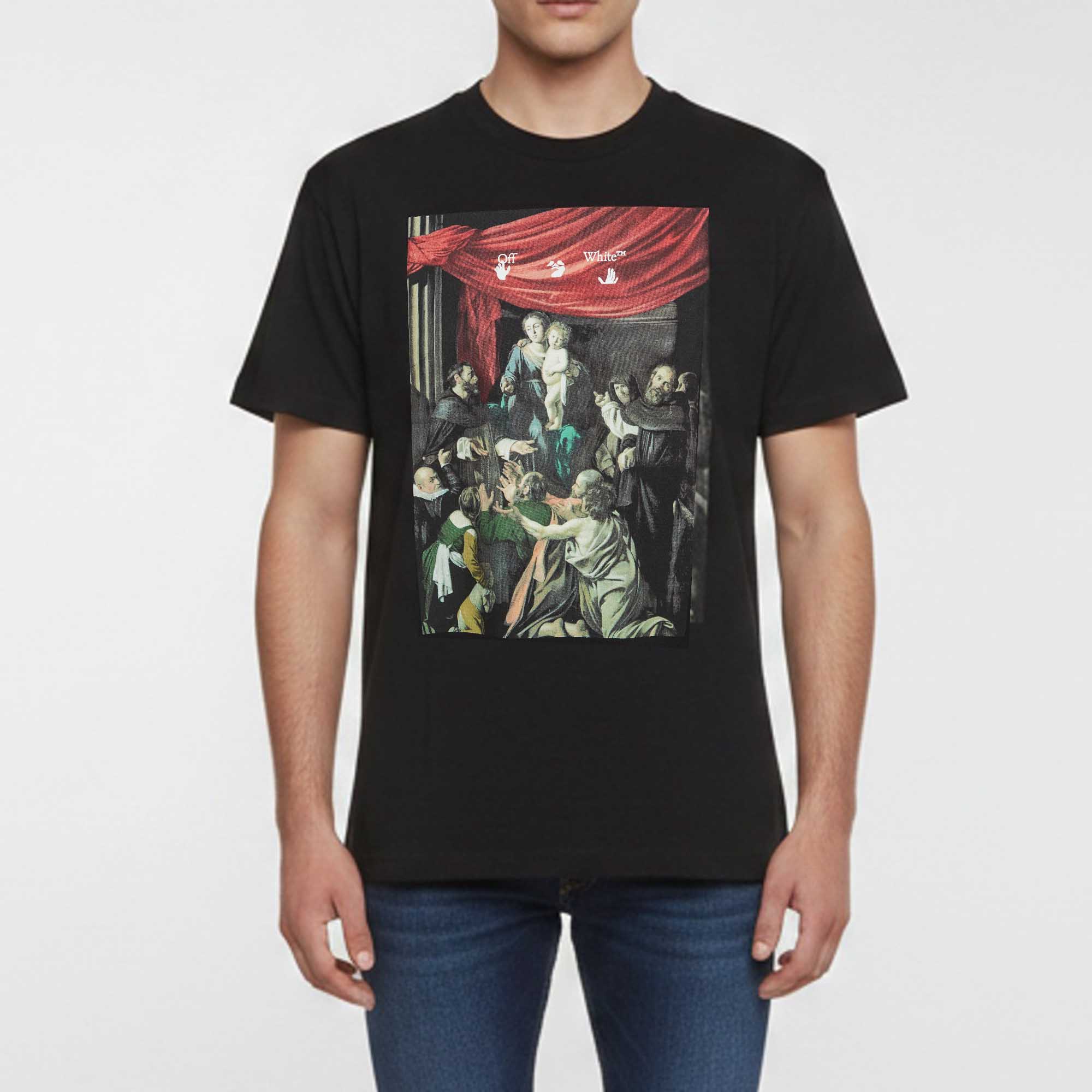Pre Owned Off-White Black Printed Jersey Short Sleeve T-Shirt XXS