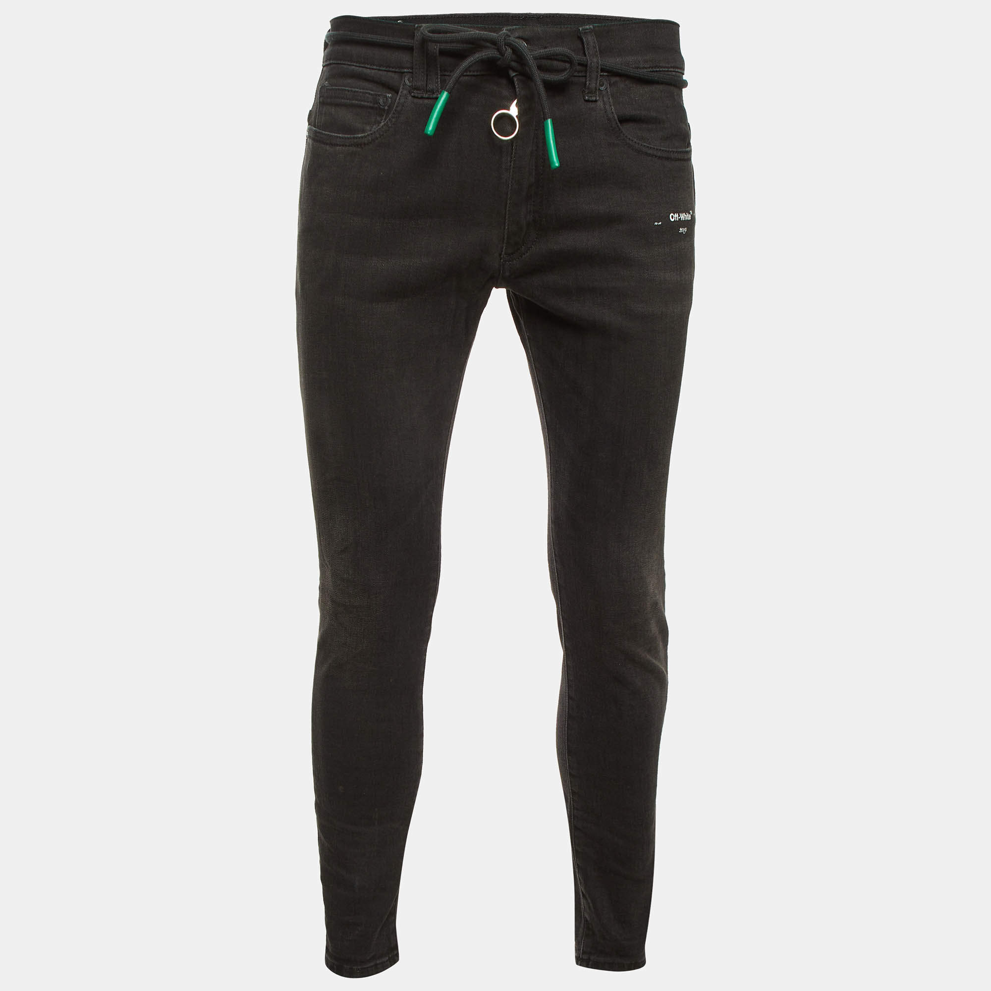 Pre Owned Off-White Black Washed Denim Slim Fit Jeans M/Waist 32" 