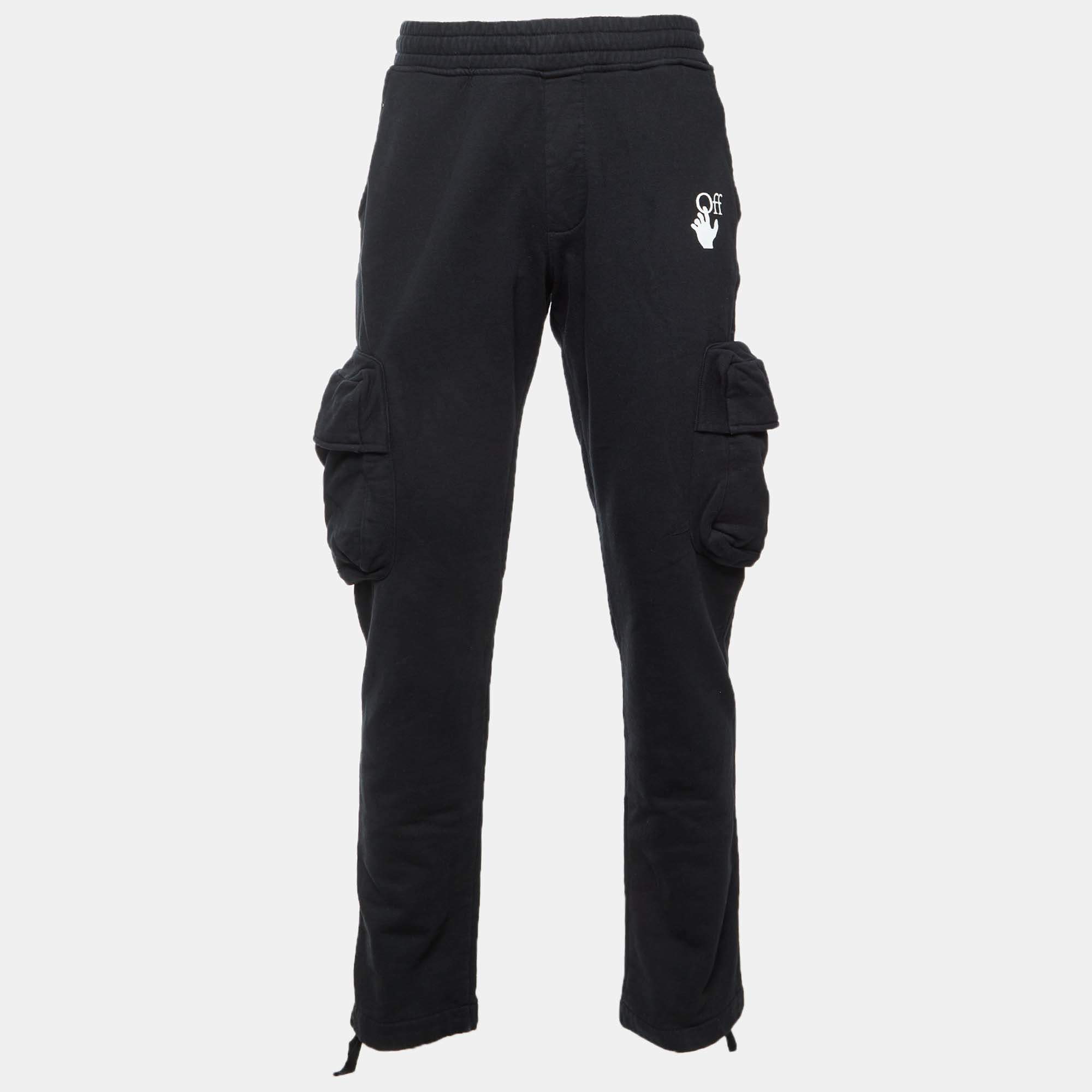 Pre Owned Off-White Black Marker Print Cotton Knit Cargo Sweatpants M