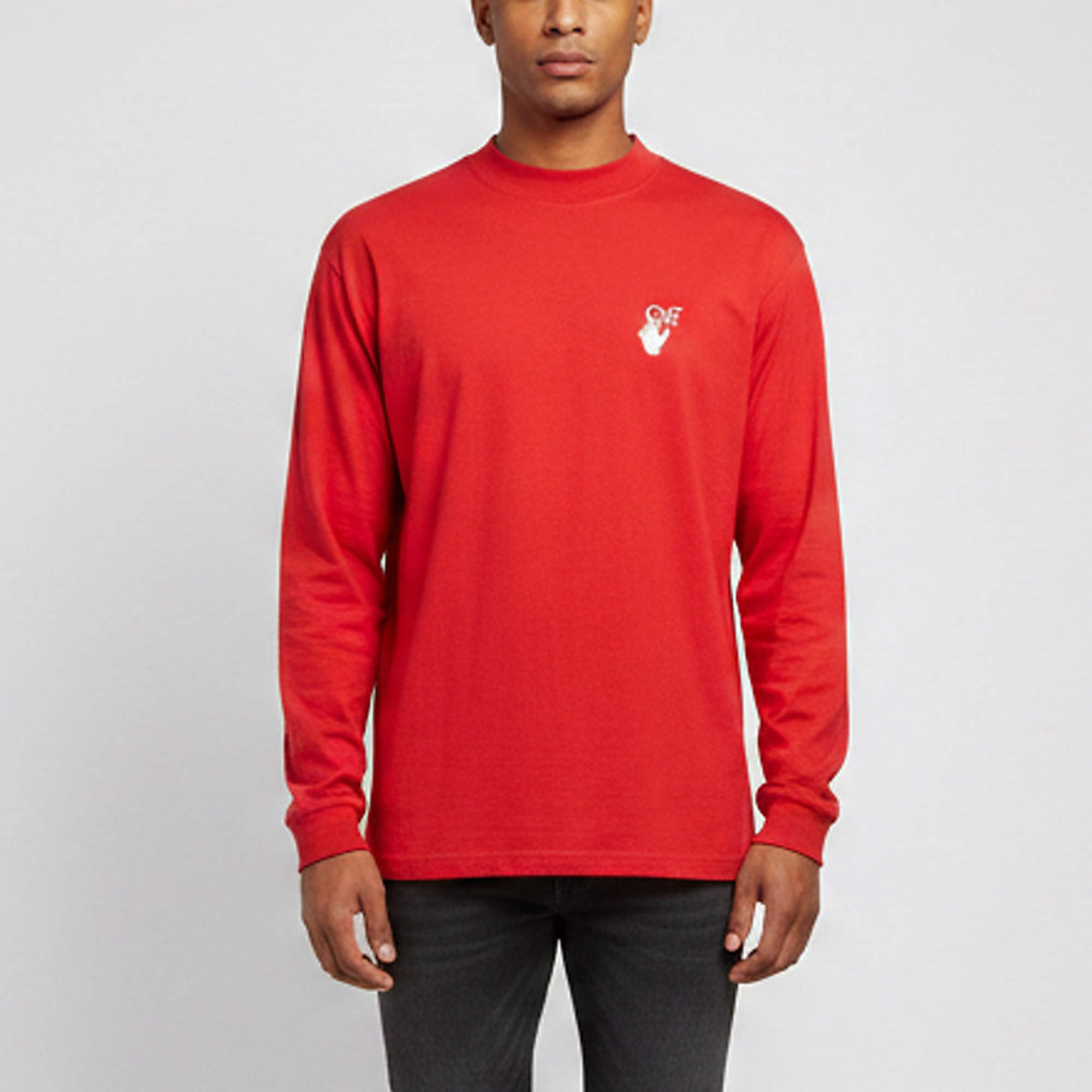 Pre Owned Off-White Red Pascal Arrows Print Cotton Knit Mock Neck T-Shirt M