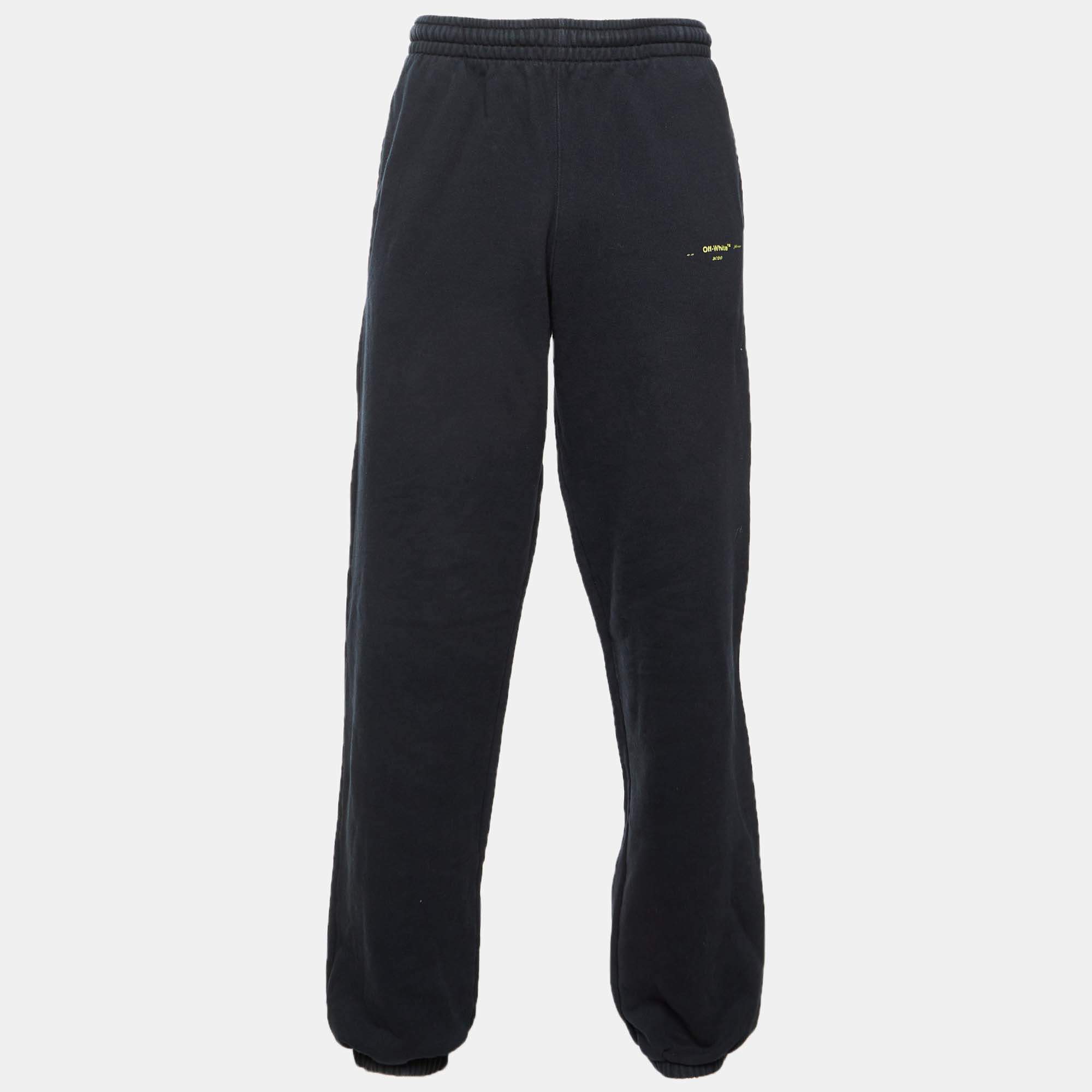 Pre Owned Off-White Black Acrylic Arrows Logo Print Cotton Knit Slim Joggers XL