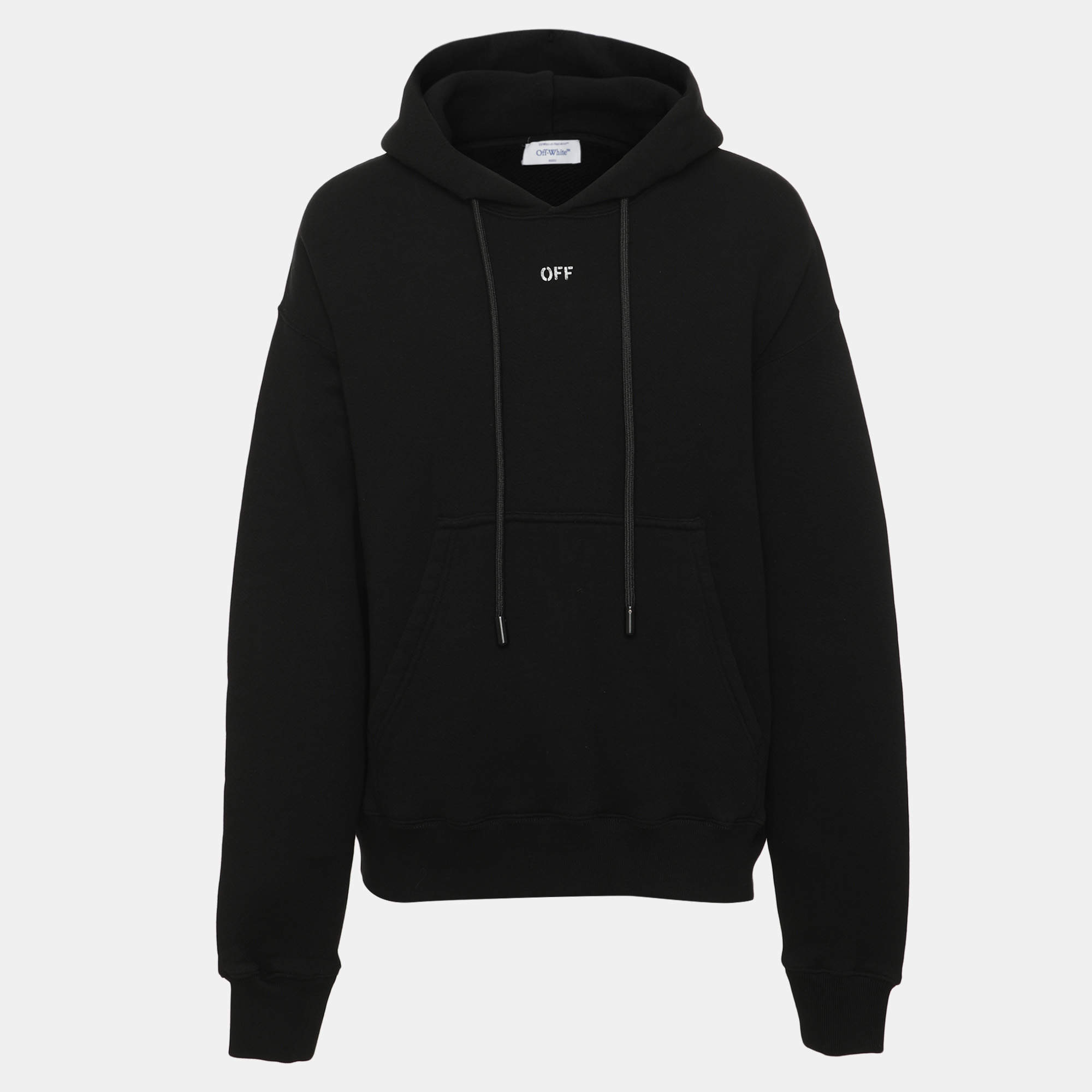 Pre Owned Off-White Black Cotton Logo Print Hoodie S