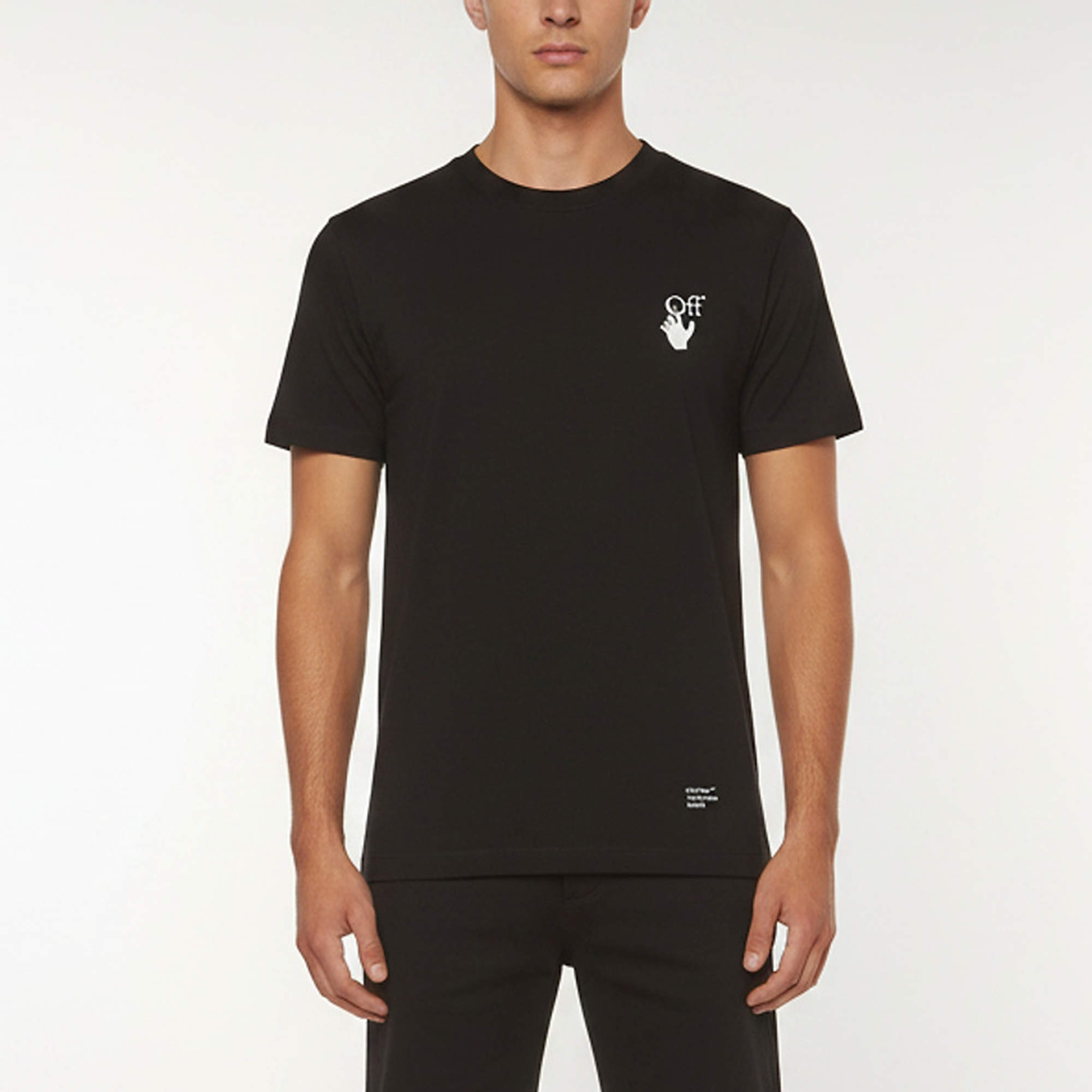 Pre Owned Off-White Black Printed Cotton Crewneck T-Shirt XXS