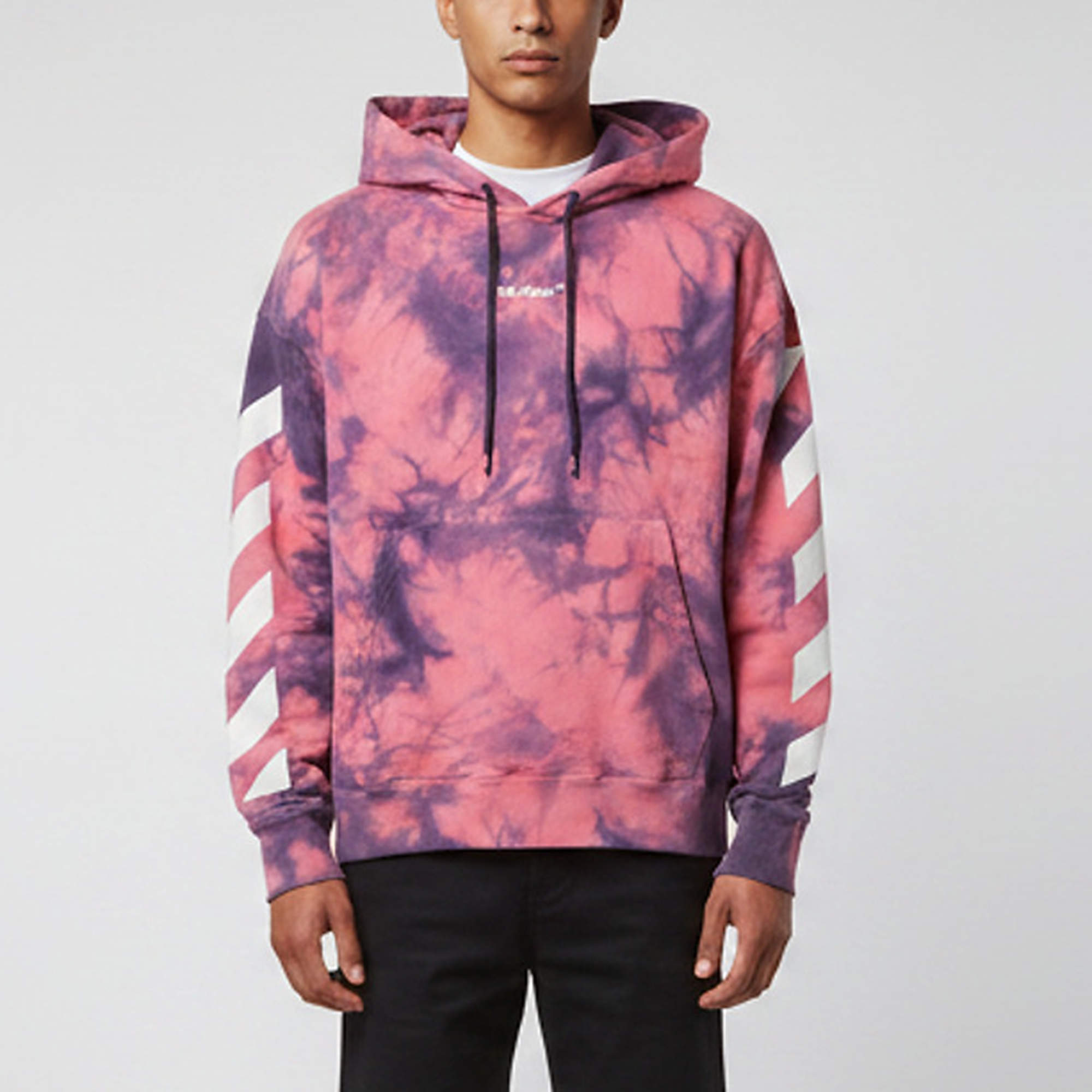مملوكة مسبقًا Off-White Pink/Purple Arrows Print Tie & Dye Cotton Hoodie L