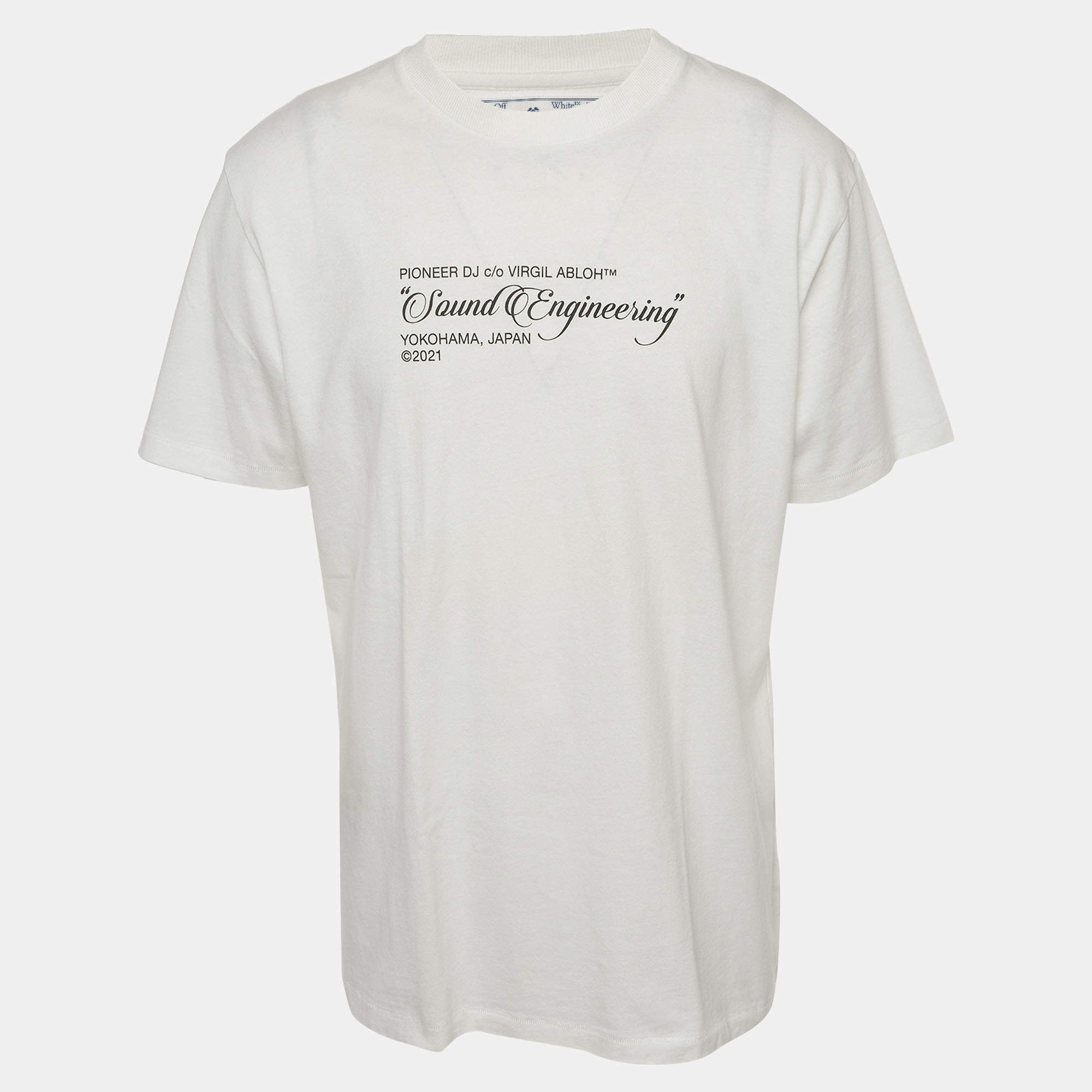 Pre Owned Off-White × Pioneer DJ White Graphic Print Jersey Crewneck T-Shirt XL
