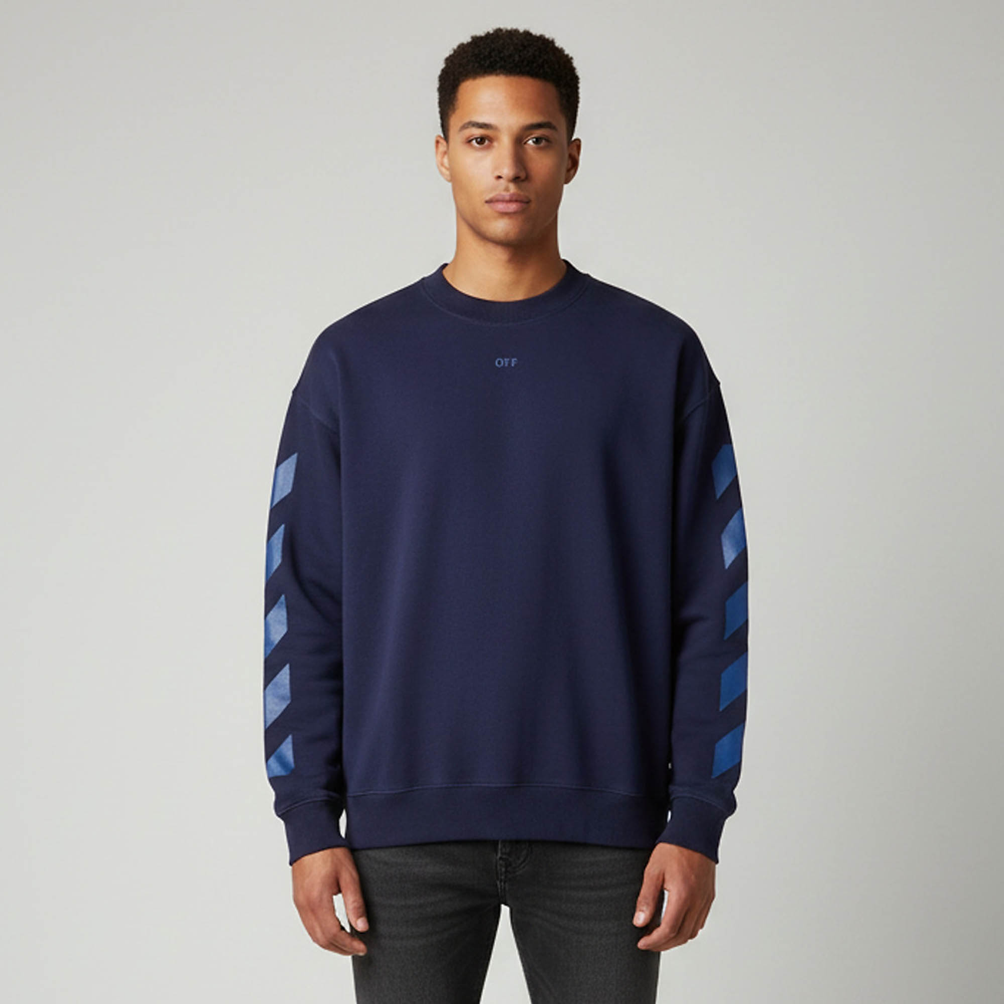 مملوكة مسبقًا Off White Navy Blue Jersey Long Sleeve Sweatshirt XL  