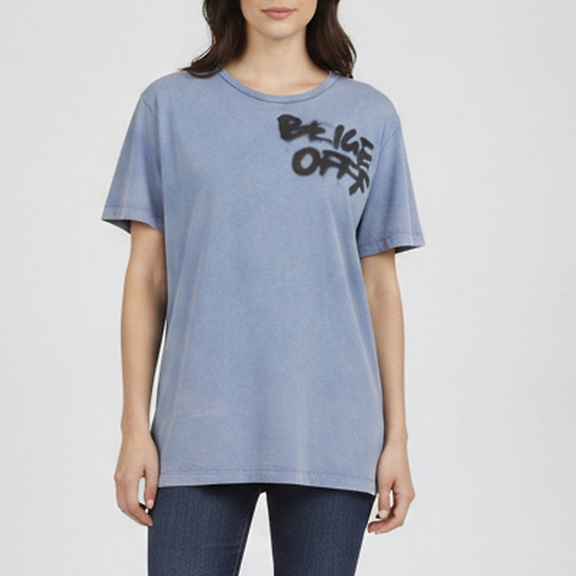 مملوكة مسبقًا Off-White Blue Graffiti Print Cotton Crewneck T-Shirt L