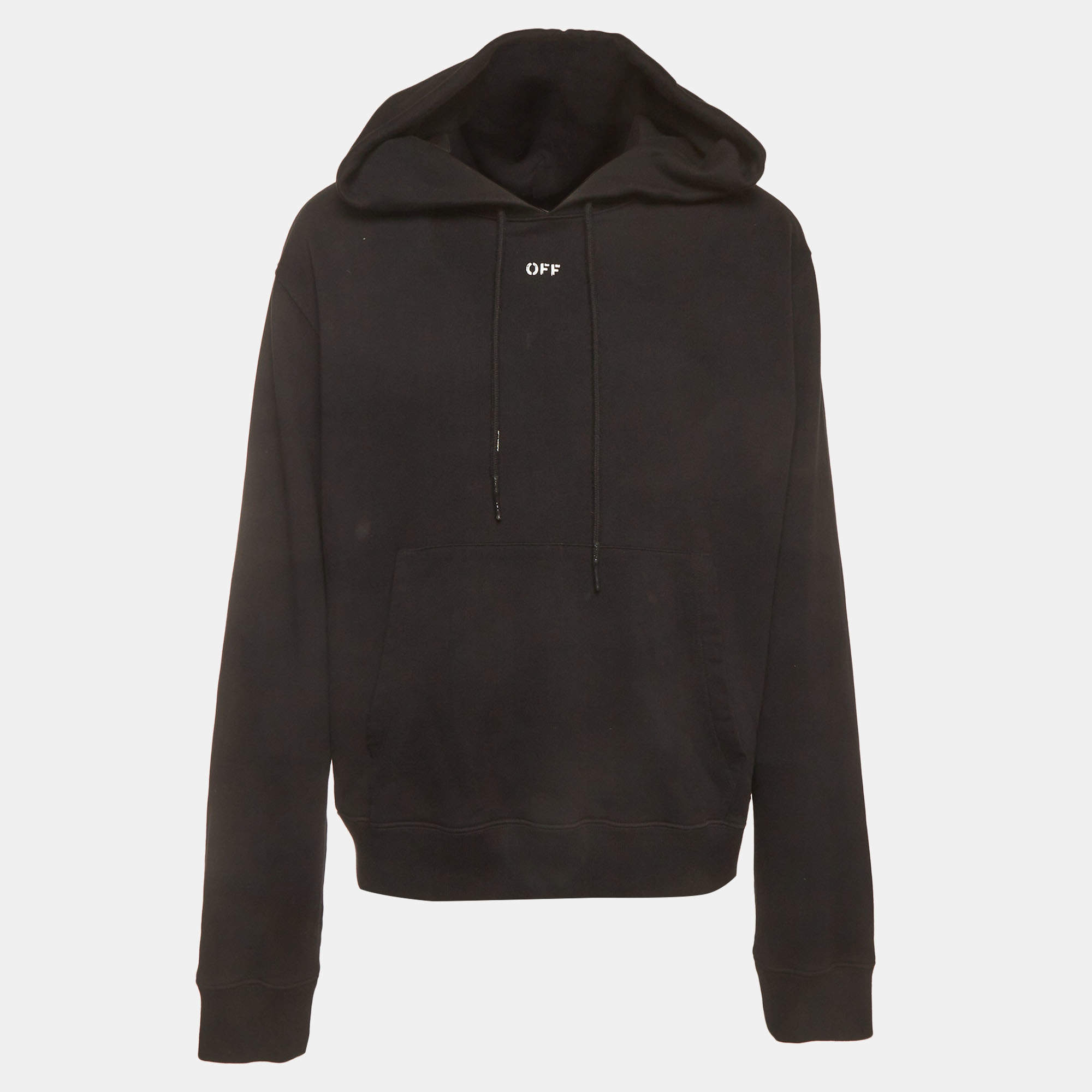 Pre Owned Off-White Black Logo Print Stencil Arrow Cotton Hoodie XL