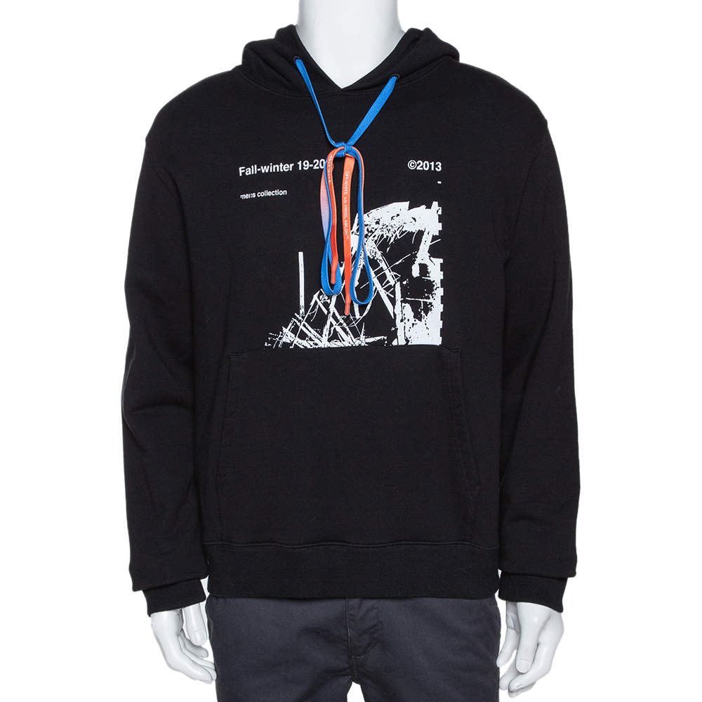 Off White Black Knit Ruined Factory Print Hoodie L