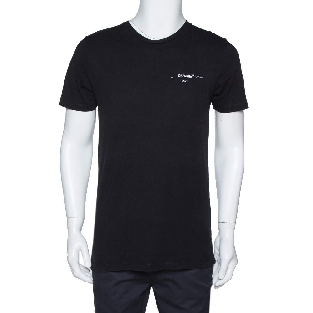 Off-White Black Logo Print Cotton Crew Neck T-Shirt S