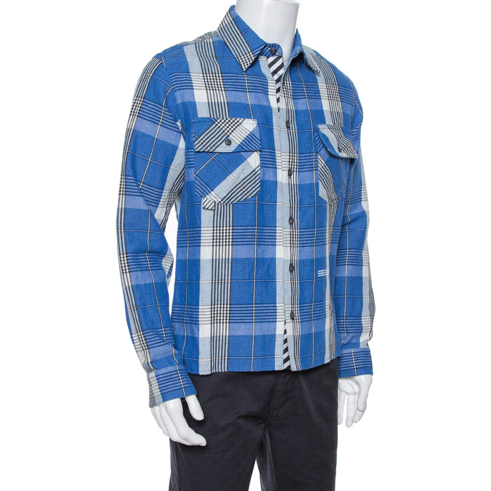 off white check shirt blue