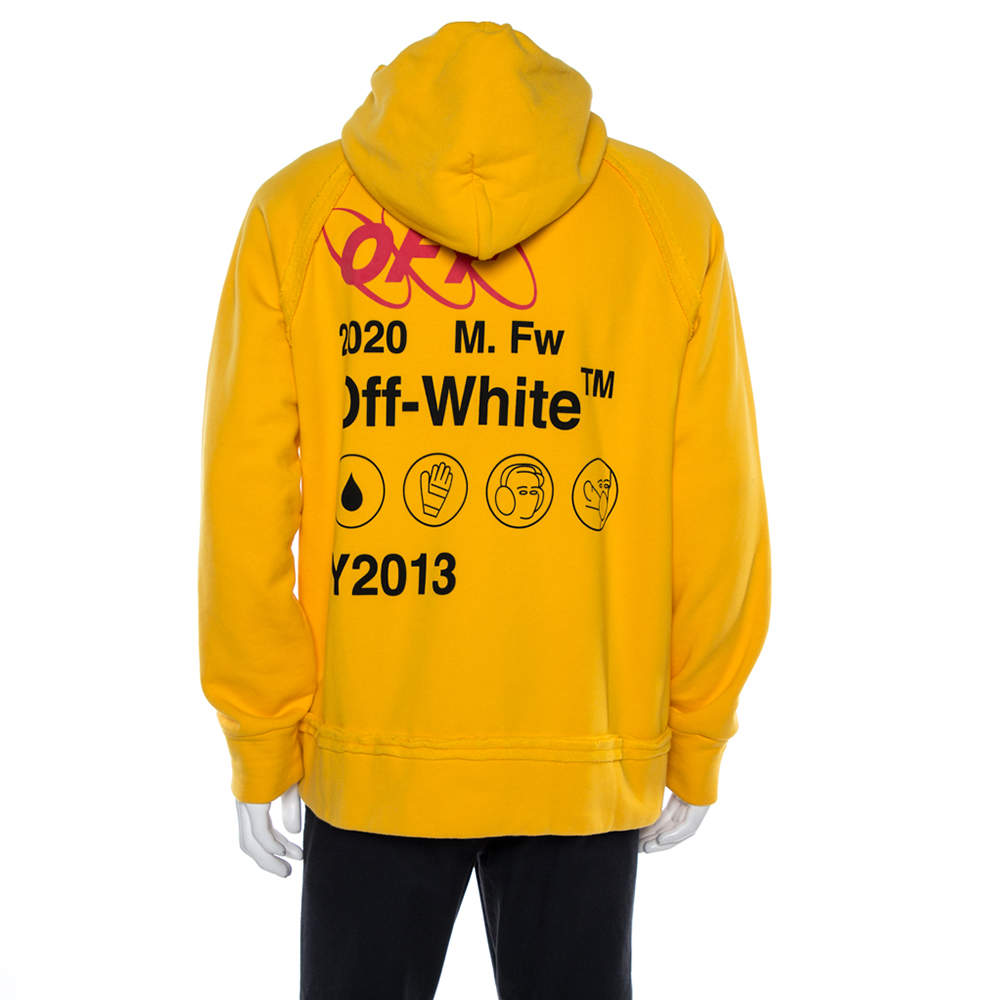 Off-White Yellow Industrial Y013 Print Cotton Hoodie XS