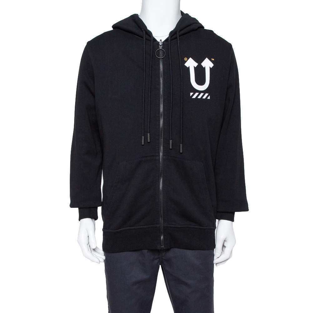 Pre Owned Off-White X Undercover Black Logo Printed Cotton Hoodie M