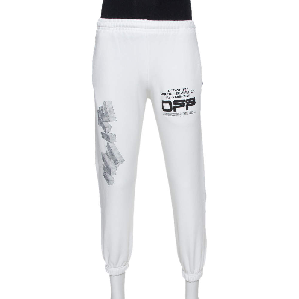 Pre Owned OFF-White  White Logo Printed Cotton Joggers S