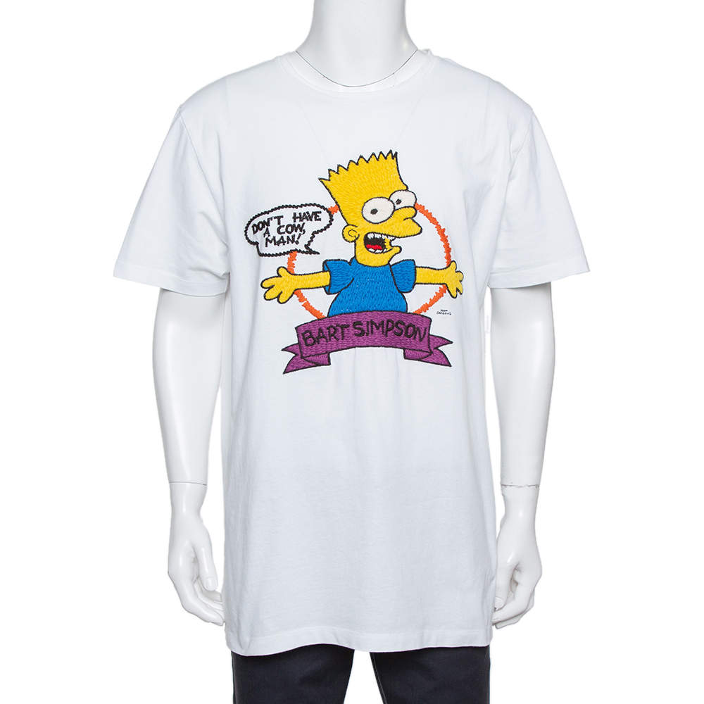 Off-White White Simpsons Bart Embroidered Cotton Crewneck T-Shirt XL