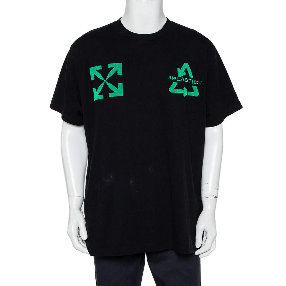 Pre Owned Off-White Black Cotton Universal Key Embroidered Crewneck Oversized T-Shirt S