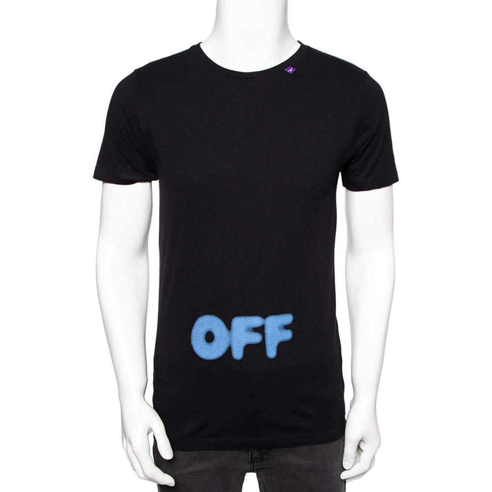 Pre Owned Off-White Black Logo Printed Cotton Crewneck T-shirt XS