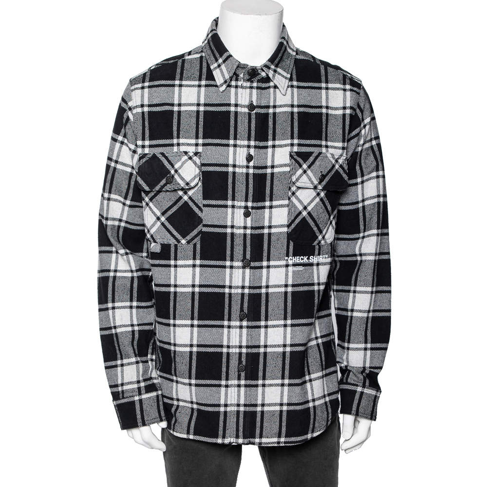 مملوكة مسبقًا قميص أوف وايت فانيلا مونوكرومي كاروهات بأزرار أمامية كبير - لارج