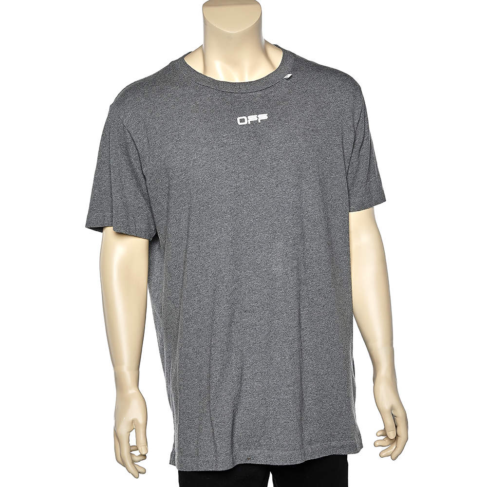 Pre Owned Off-White Grey Cotton Knit Logo Print T-Shirt XL
